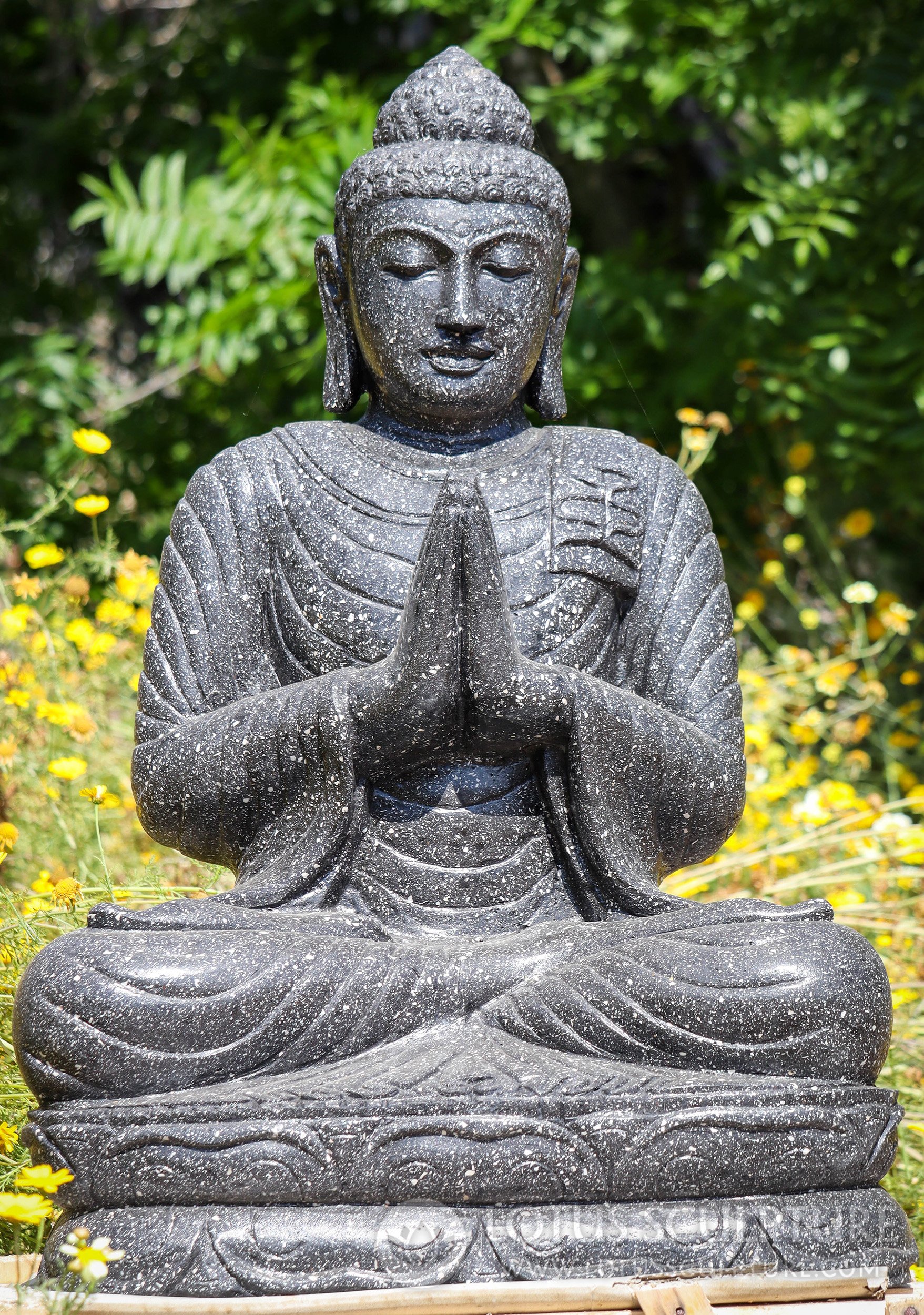 PREORDER Buddha Garden Statue in Namaste or Anjali Mudra Unique Black & White Terrazzo 39"