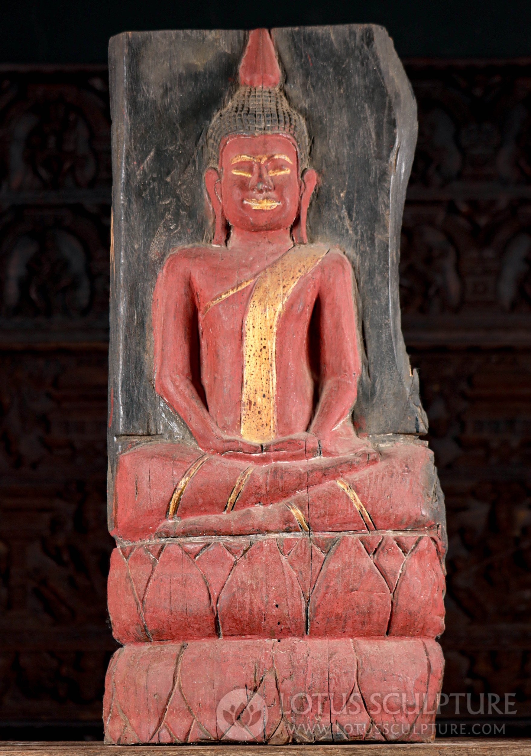 Buddha Sculpture Cambodian Reclaimed Wood Panel - Dhyana Meditation Pose 37"