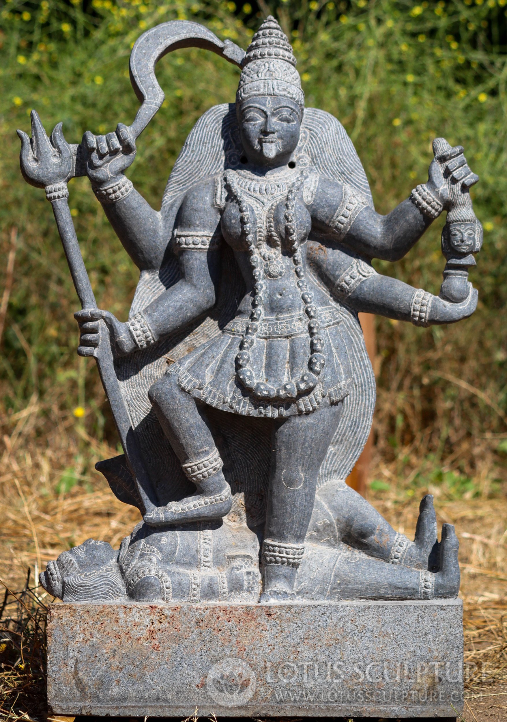 Kali Garden Sculpture Indian Black Granite Hindu Goddess in Fierce Form 38"