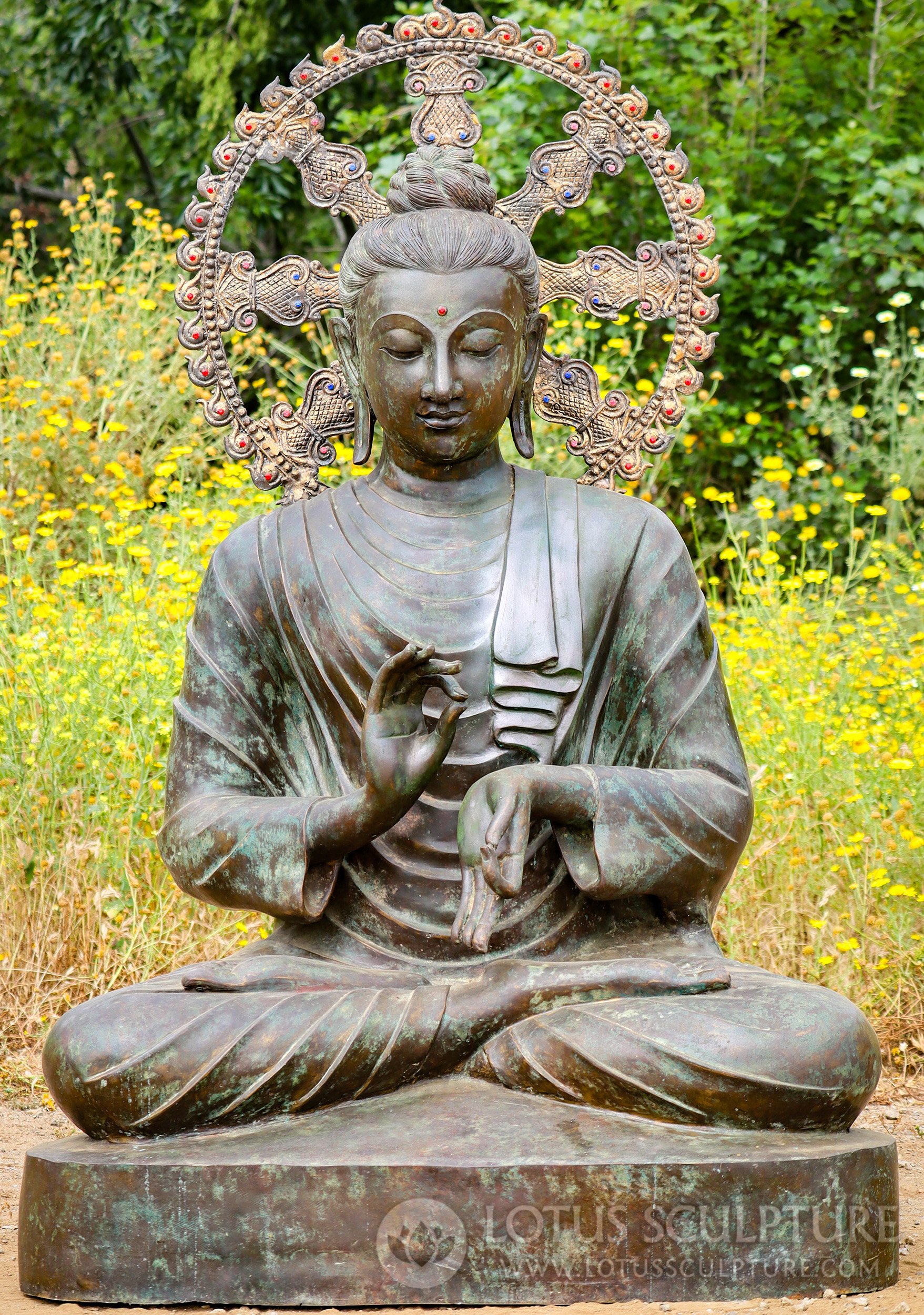 Buddha Statue Thai Brass with Jeweled Halo in Dharma Chakra Mudra 65 ...