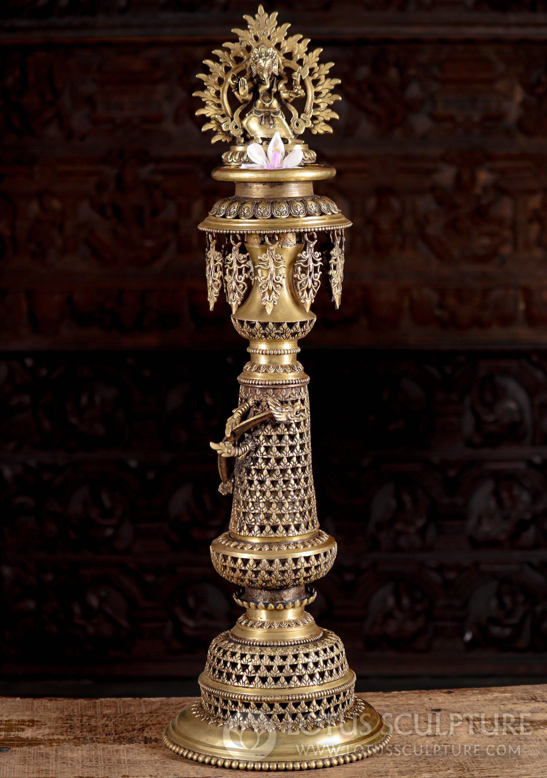 Deepam Statues Featuring Ganesha and Murugan Polished Gold Nepalese Brass 34"