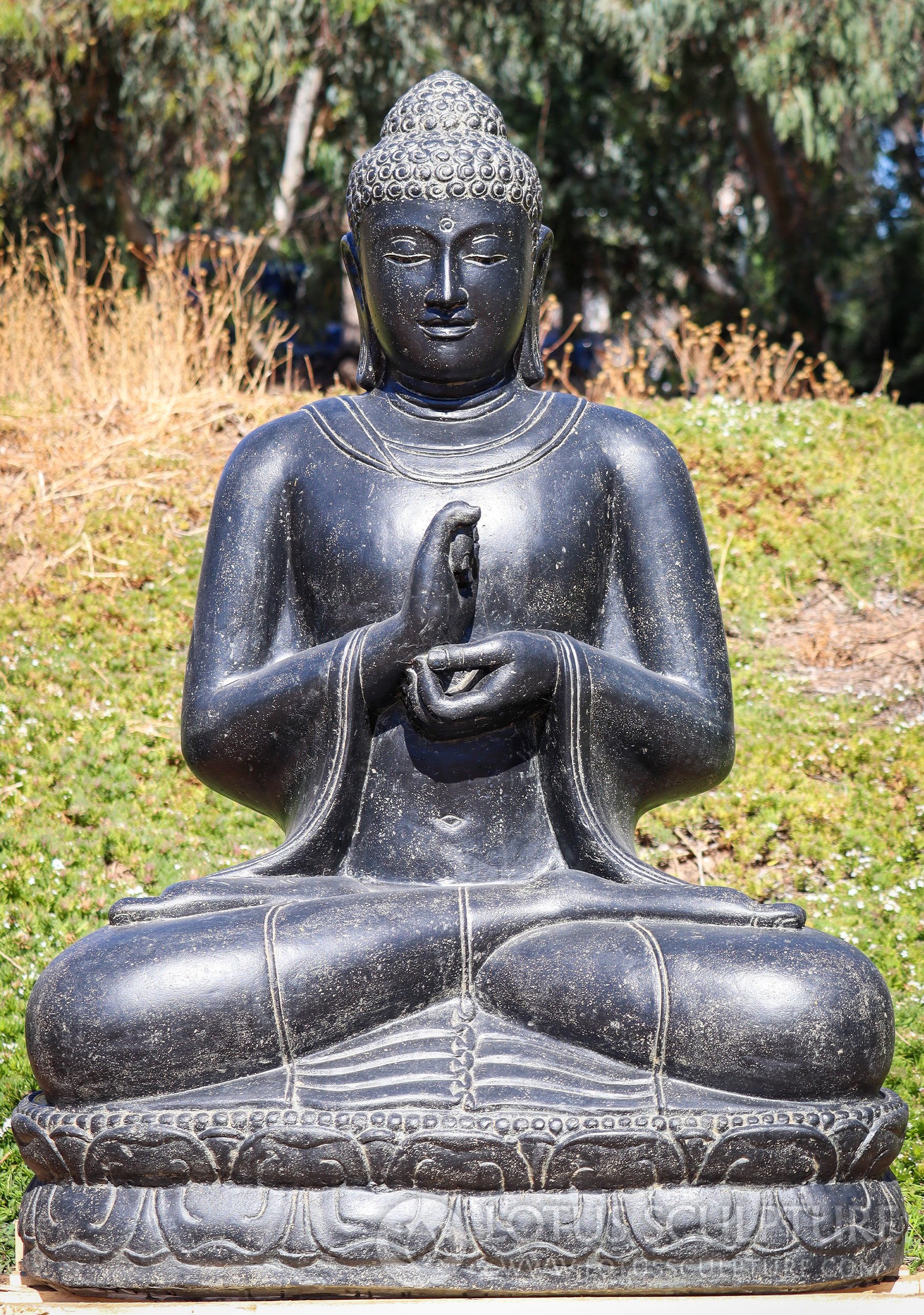 Large Buddha Garden Statue in Dharma Chakra Mudra Seated in Full Lotus Pose 59"