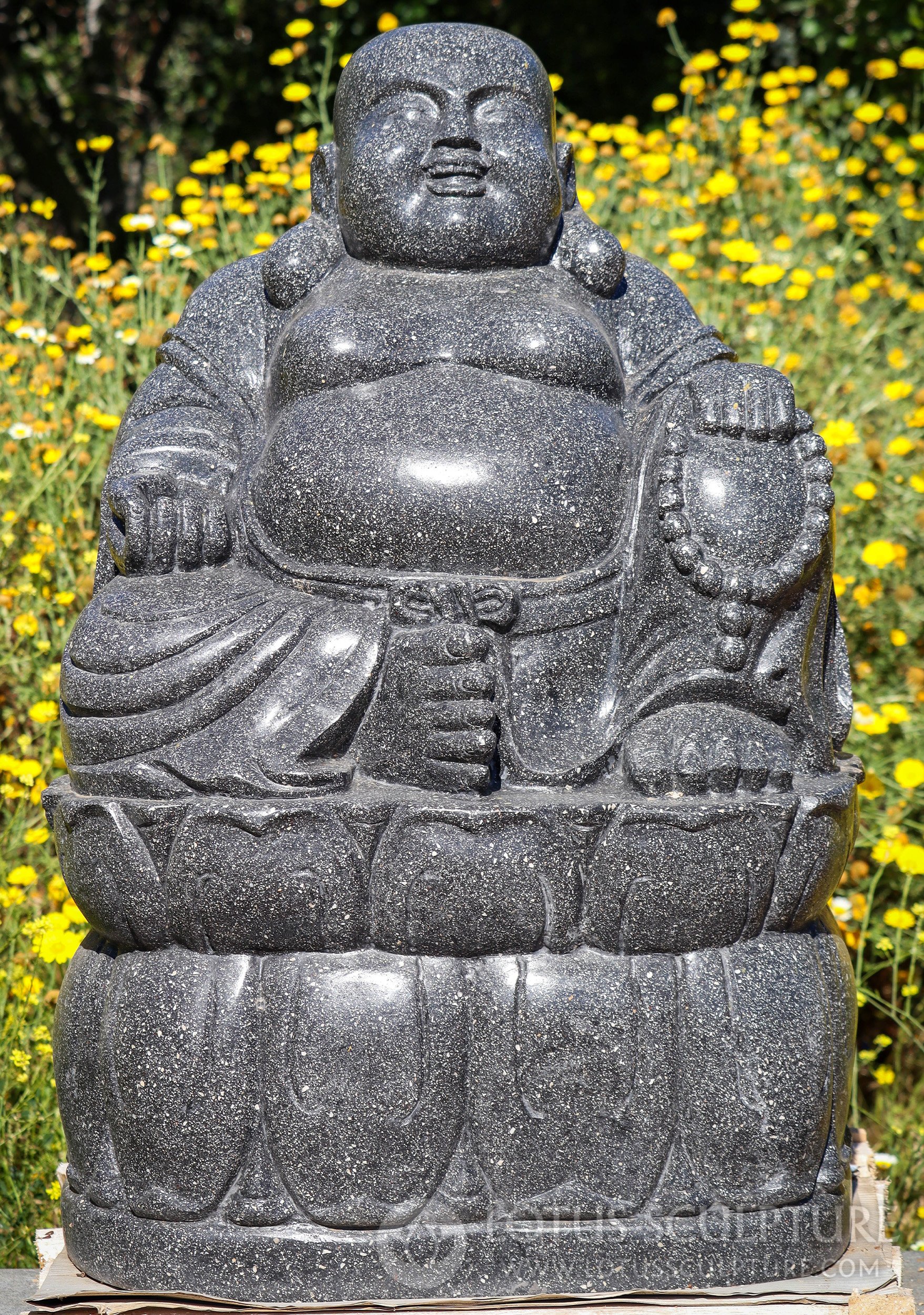 PREORDER Buddha of Wealth Garden Statue - Black and White Terrazzo Weatherproof and Durable 42"