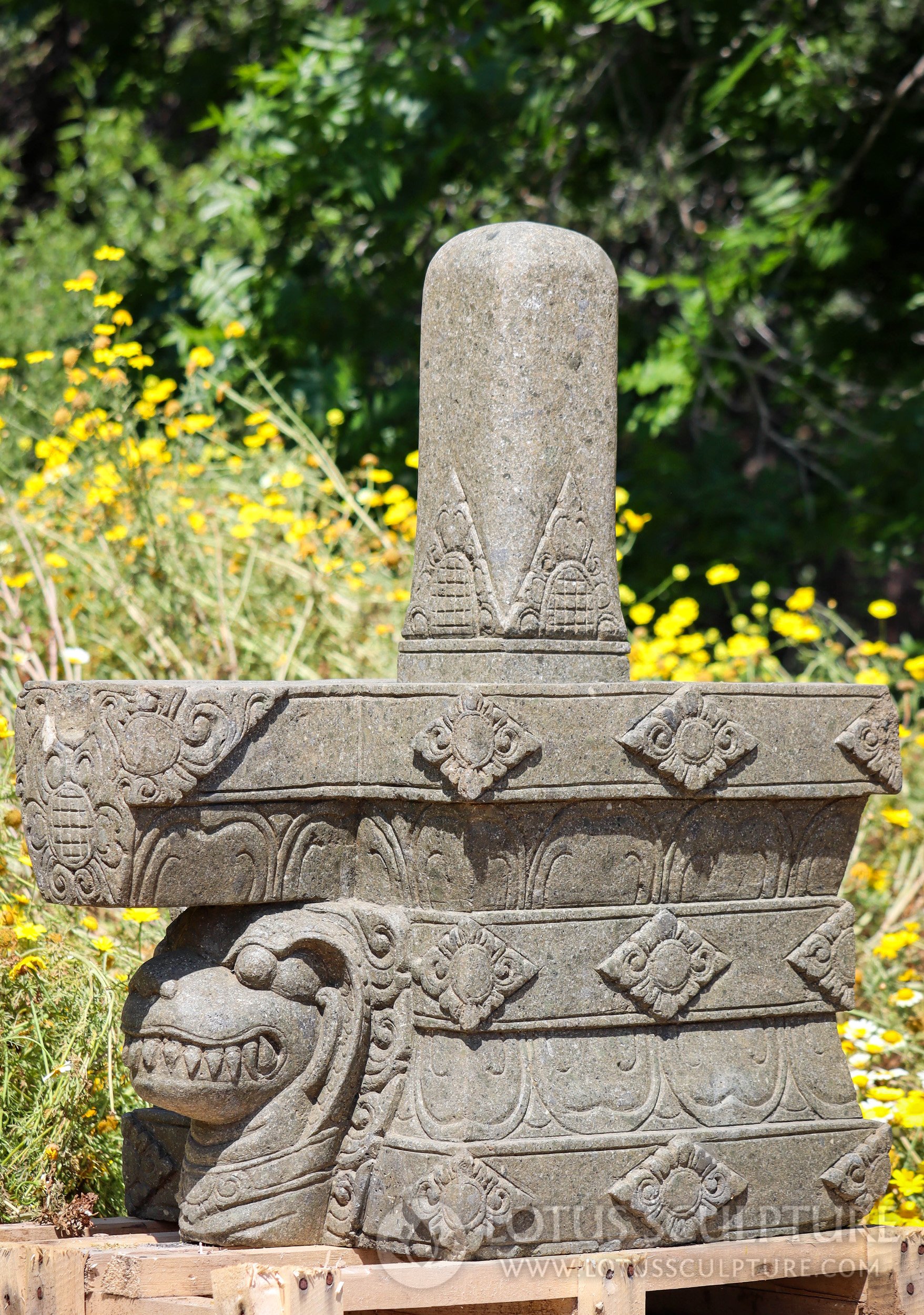 Shiva Lingam Statue - Large Lava Stone Garden Sculpture with Yoni 35.5"