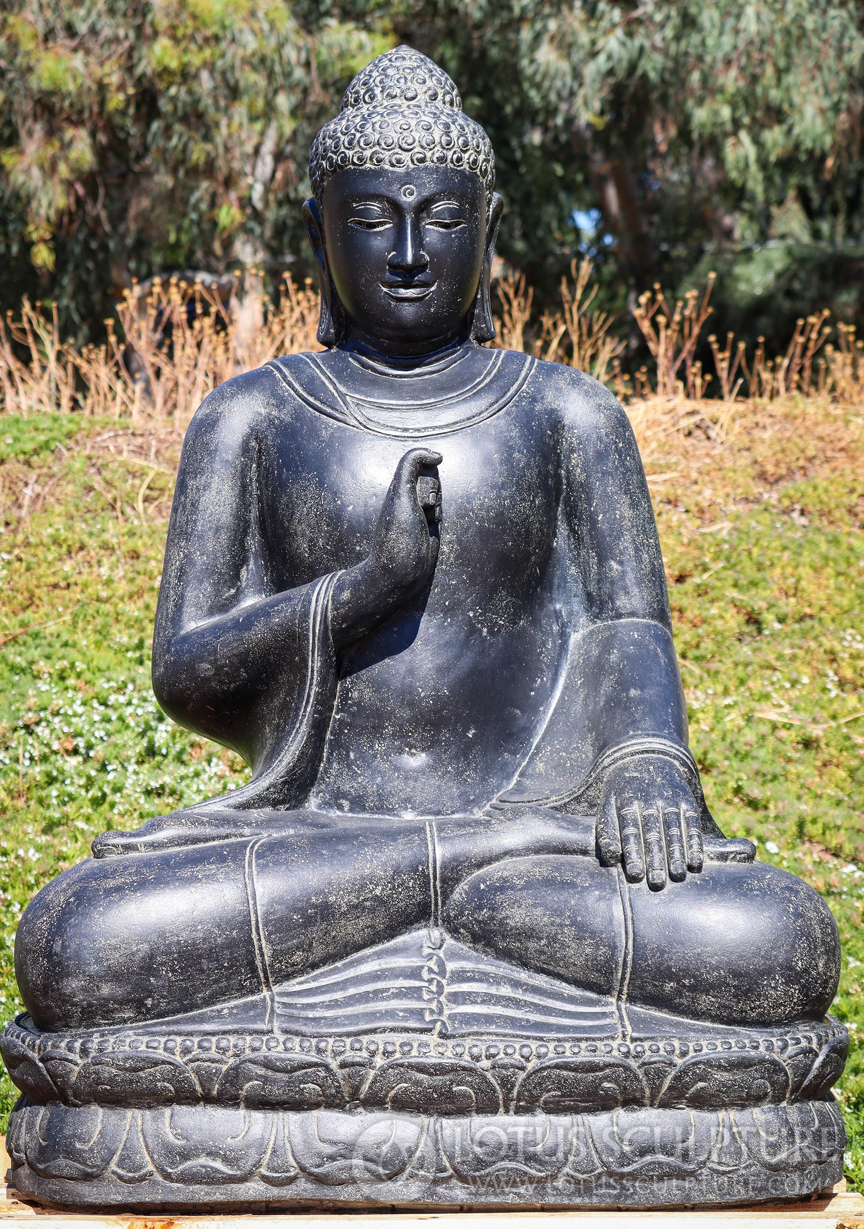 Large Buddha Garden Statue in Earth Touching Mudra Seated in Full Lotus Pose 59"