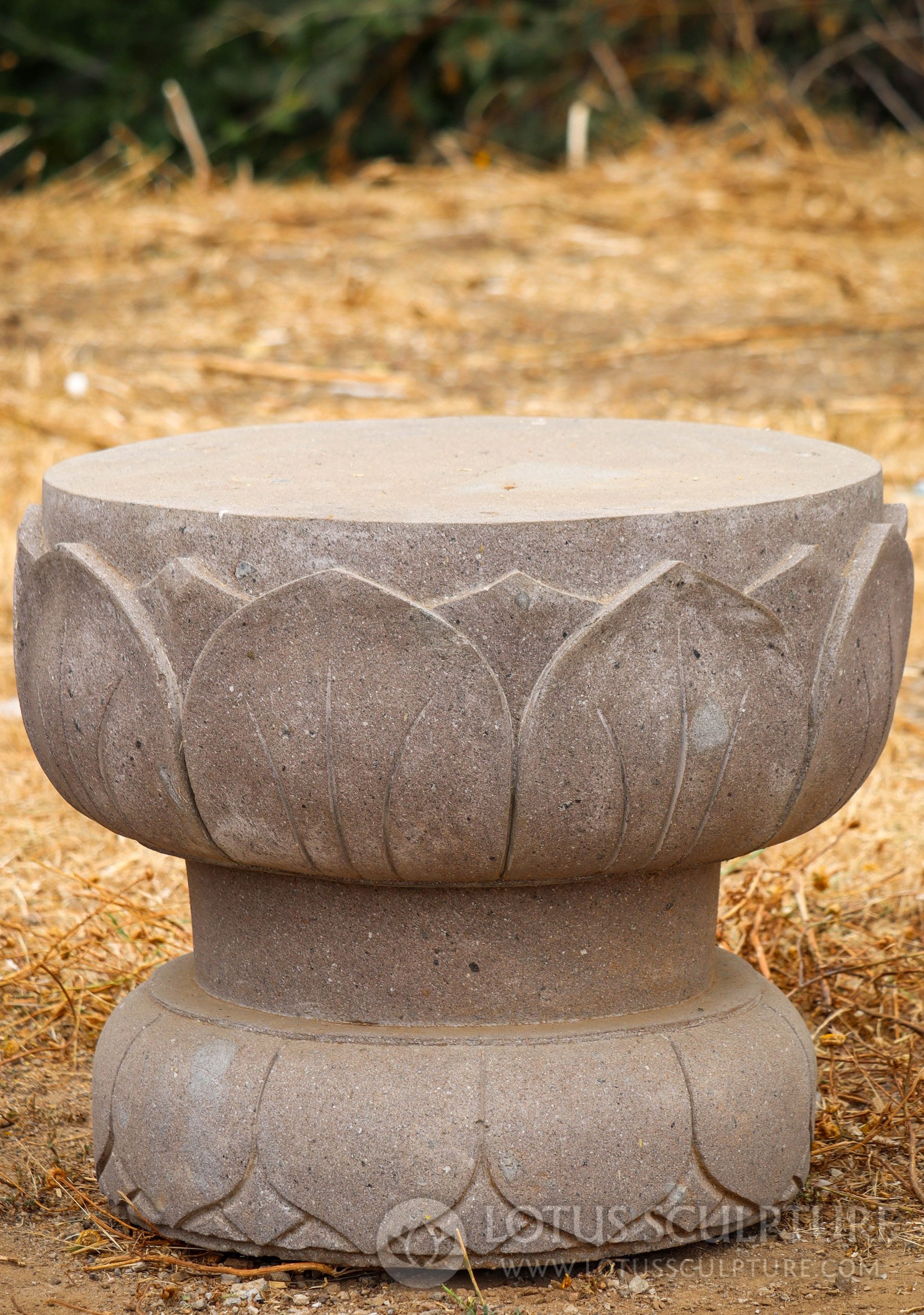 Lava Stone Pedestal Base - Double Lotus Design for Outdoor Sculptures 18.5"