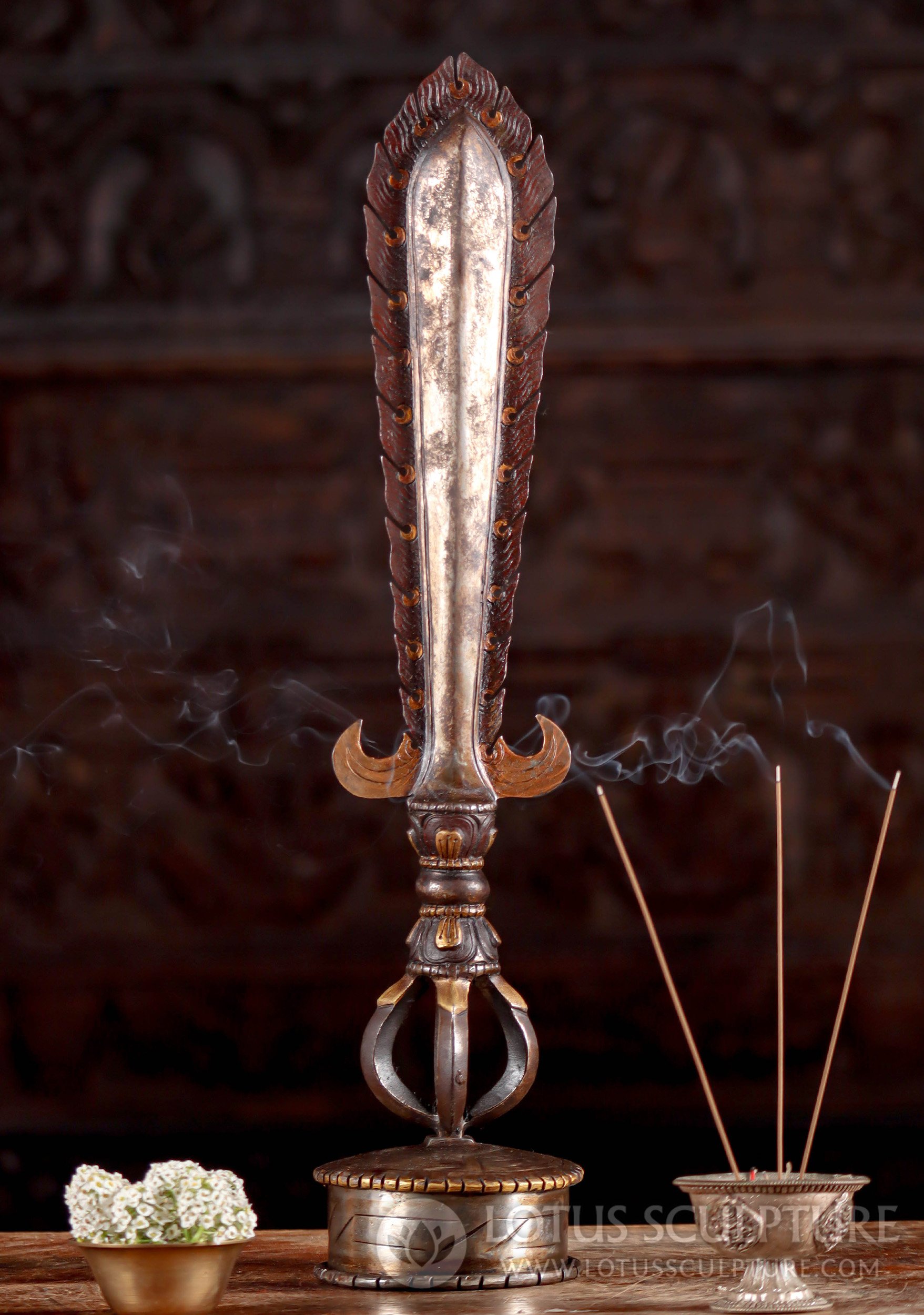 Manjushree's Flaming Sword of Wisdom - Iron Nepalese Statue with Red Flames 19"