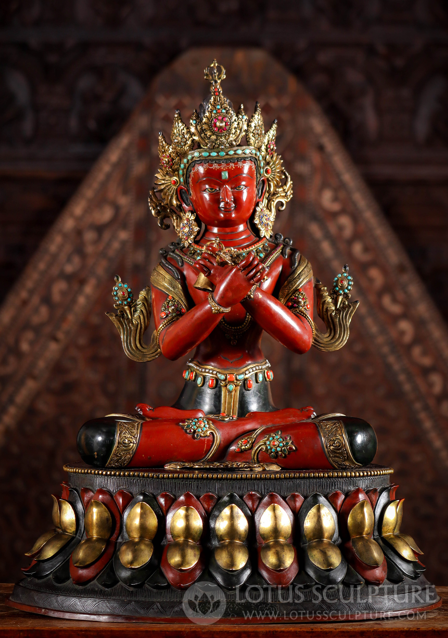 Masterpiece Vajradhara Statue Holding Vajra & Ghanta in "Vajra Embrace" with Precious Stones 23.5"