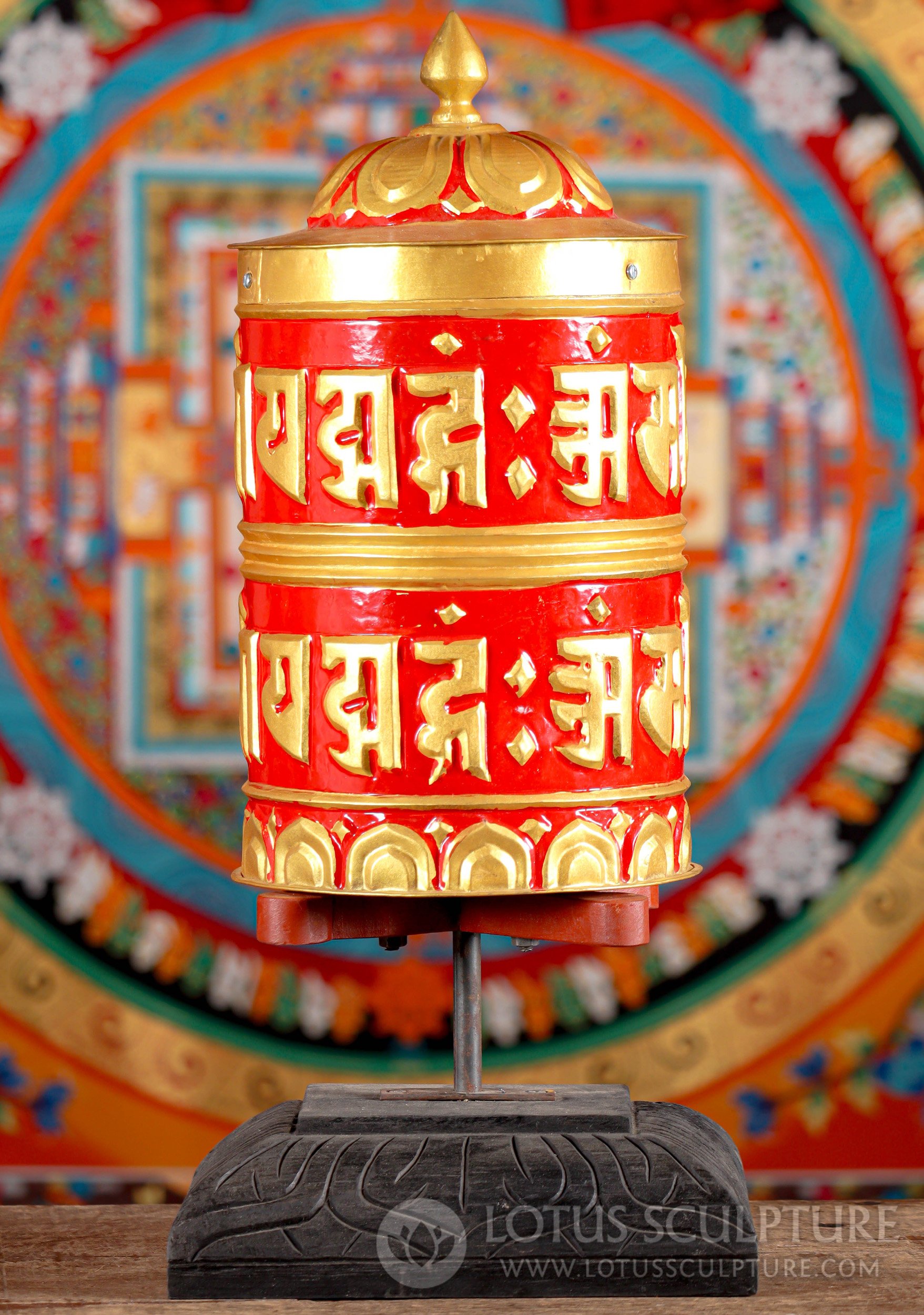 Tibetan Prayer Wheel with a Full Scroll of the Mantra "Om Mani Padme Hum" Inside 22"