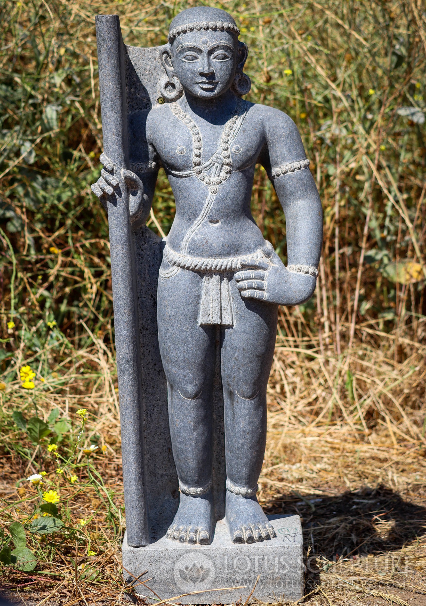 Palani Murugan Statue - Black Granite Garden Sculpture for Home Garden 35"