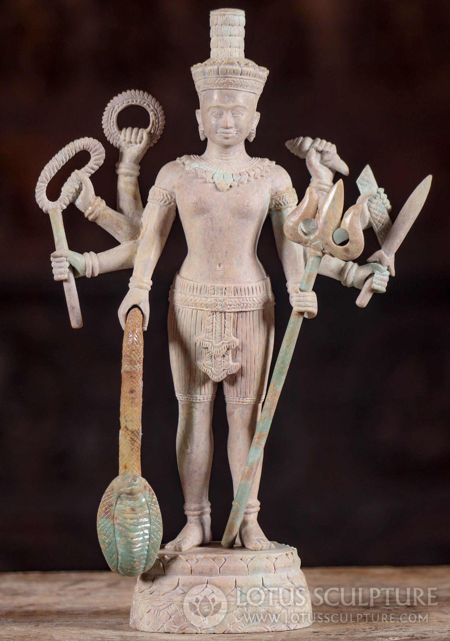 RESERVED Masterpiece Vishnu Sculpture Cambodian Marble with Holding Symbolic Items 10.5"