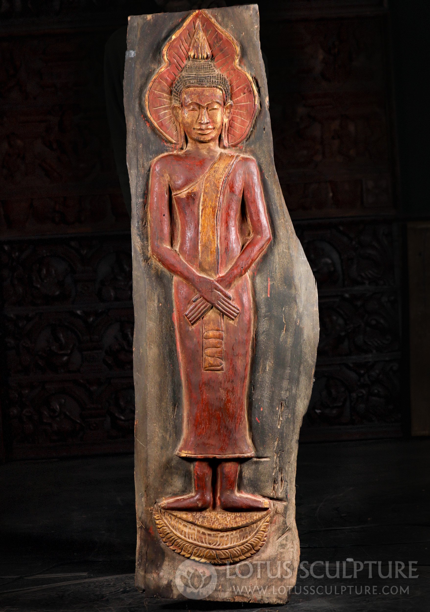 Buddha Panel Sculpture Reclaimed Wood Large Standing Wednesday Enlightened One 59"