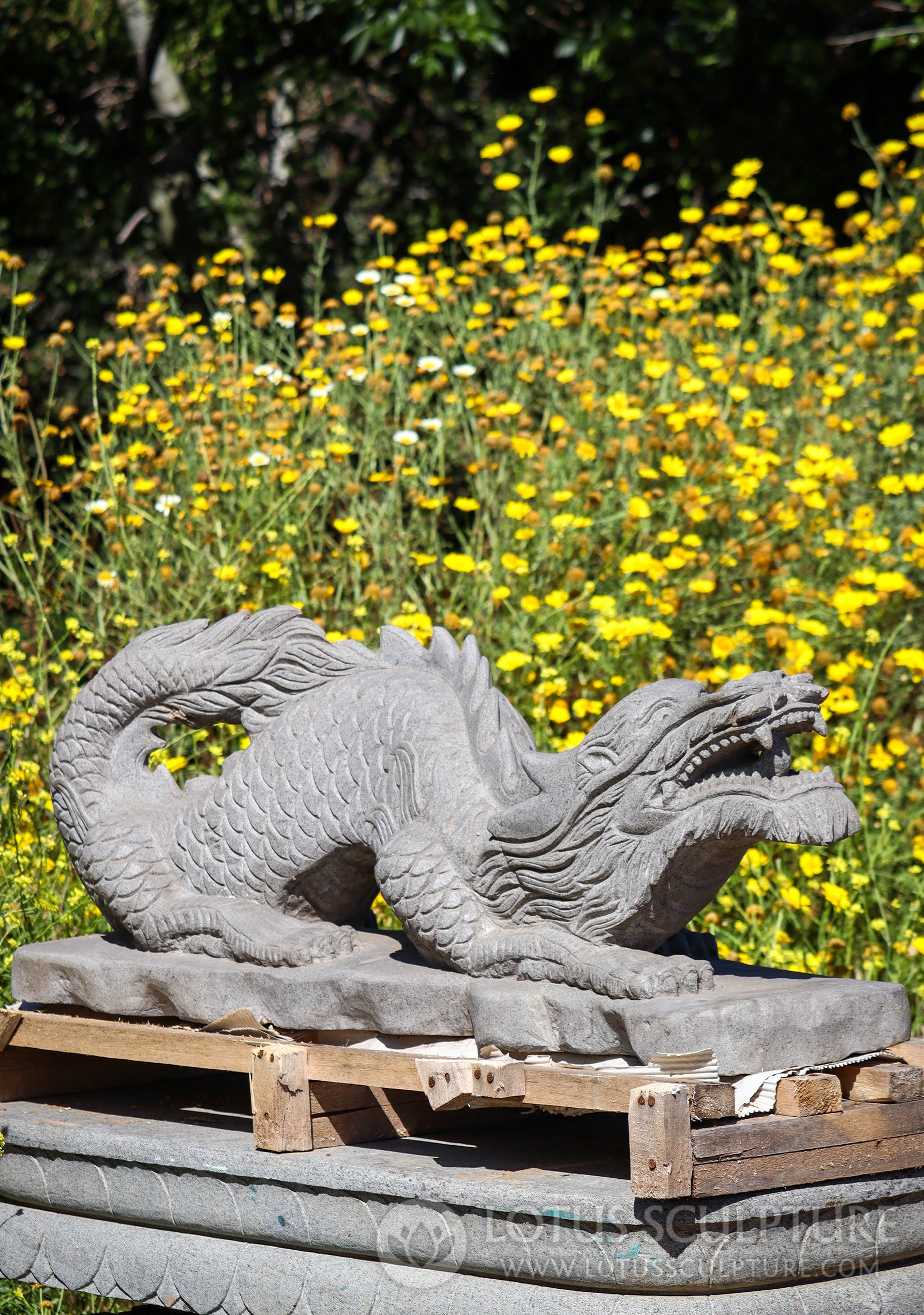 Dragon Garden Statue - Crouching Dragon Guardian with Fierce Features for Outdoors 46"