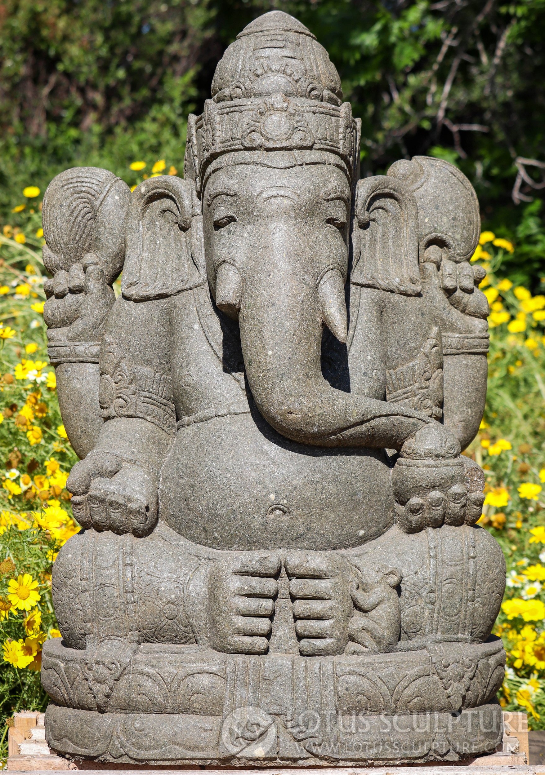 Ganesh Garden Statue With His Vehicle, a Rat Carved from Stone in Indonesia 1 of a Kind 38"