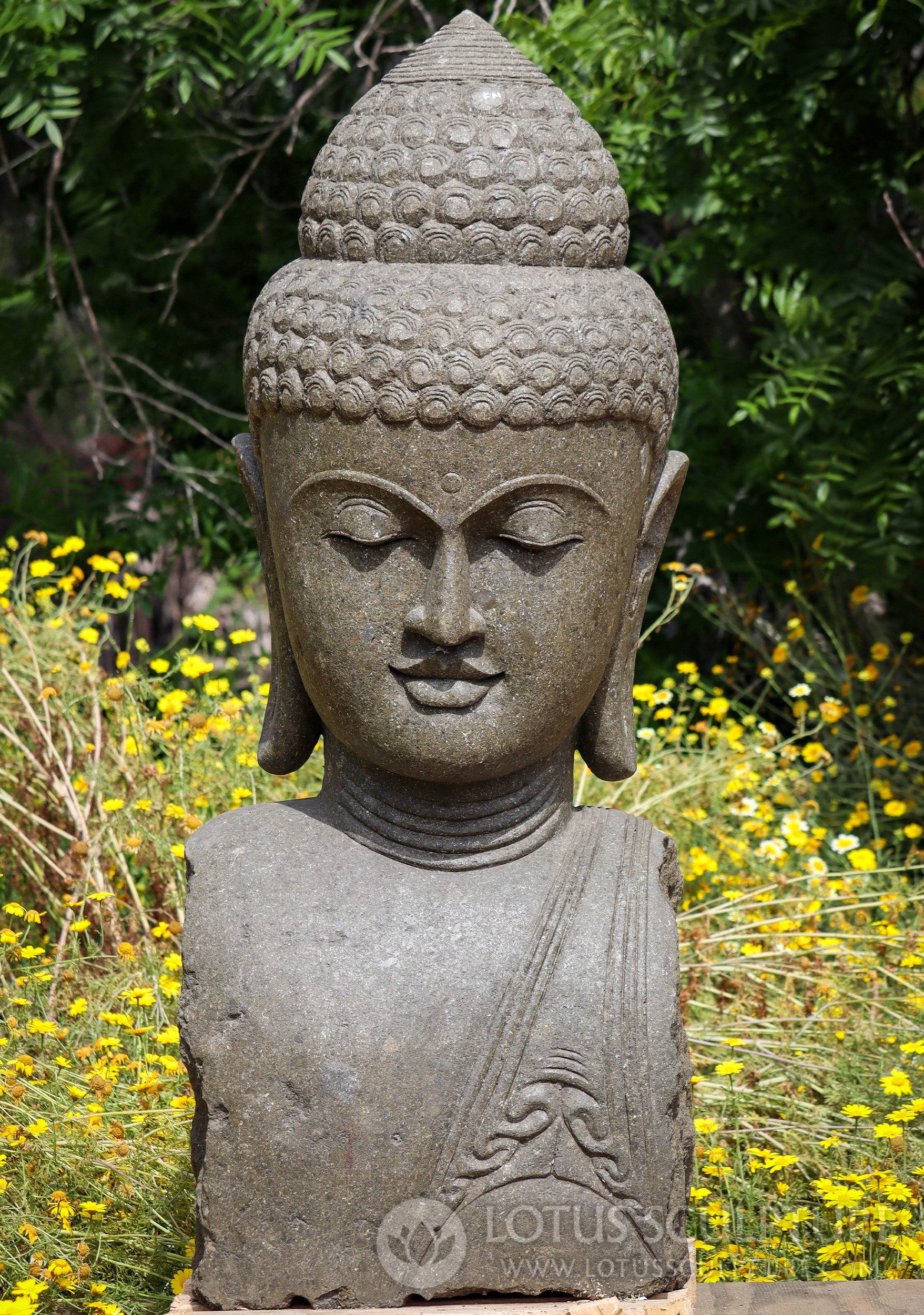 Buddha Bust Statue - Peaceful Lava Stone Sculpture for Garden and Home ...