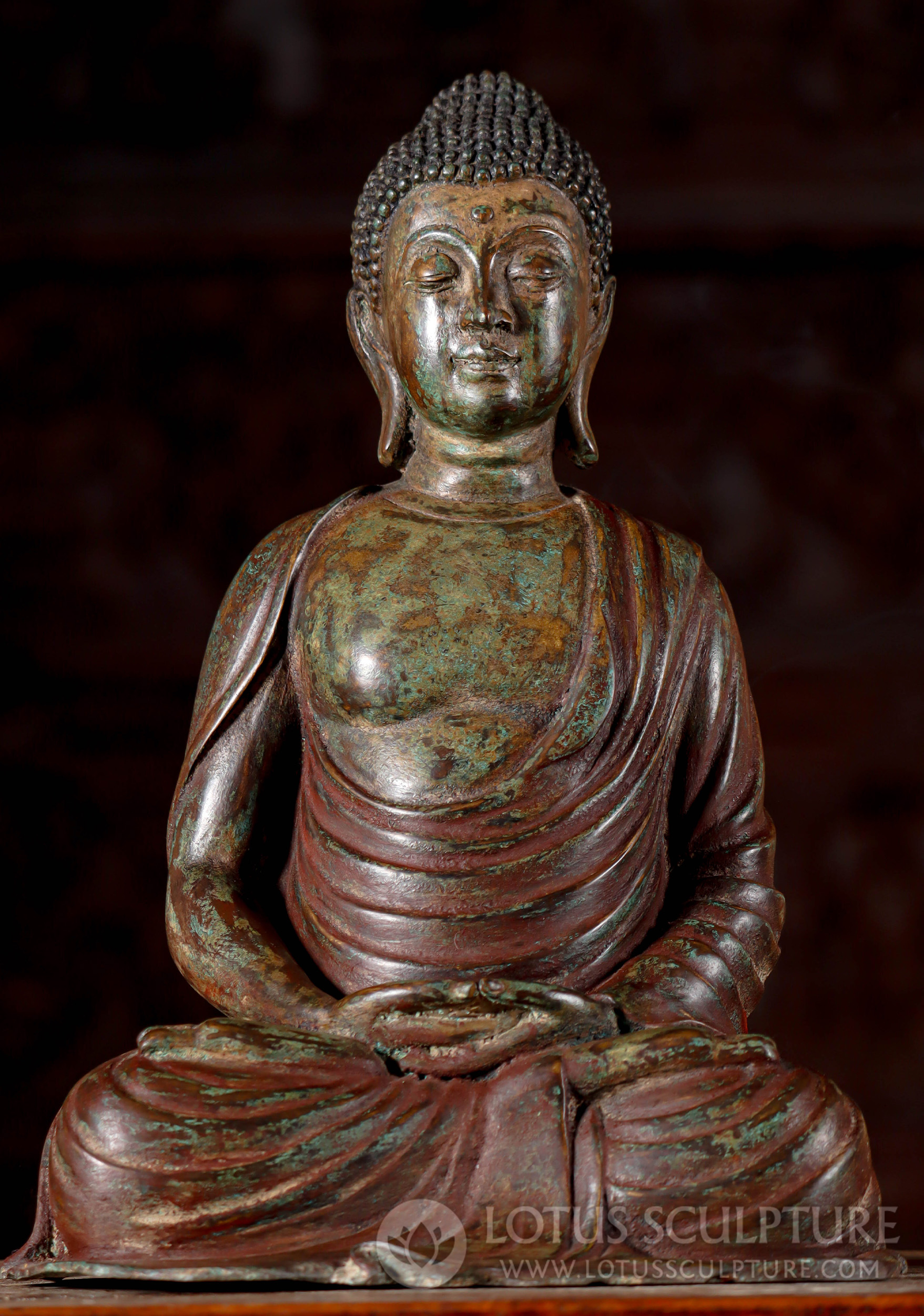 Buddha Statue Japanese Style in Thai Brass Meditating in Full Lotus Position 15"