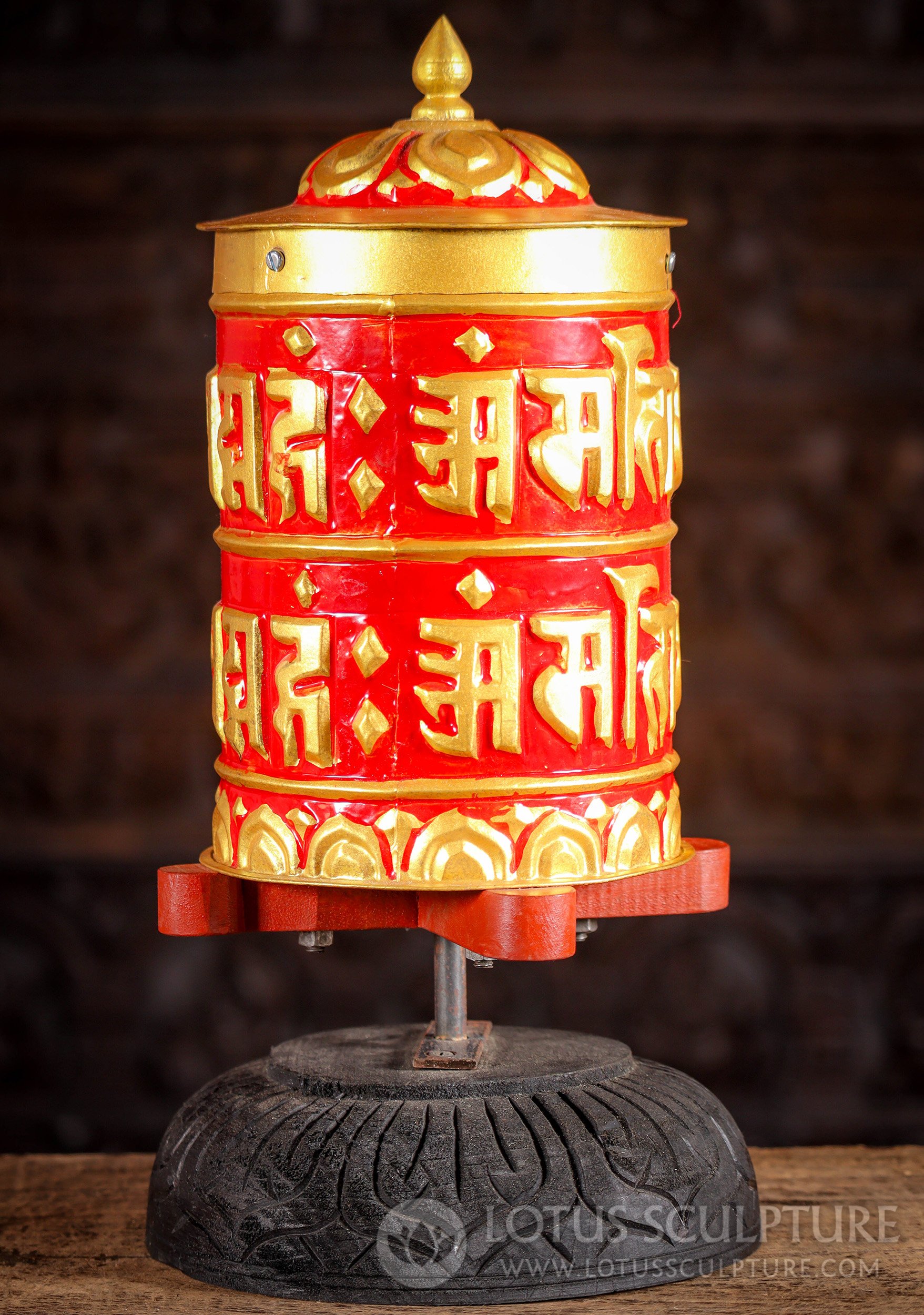 Tibetan Prayer Wheel with a Full Scroll of the Mantra "Om Mani Padme Hum" Inside 16"