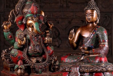Buddhist and Hindu Indian Brass Statues in varies patinas and colors