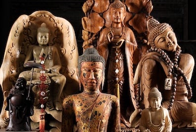 Buddhist and Hindu Hand carved Wood Statues
