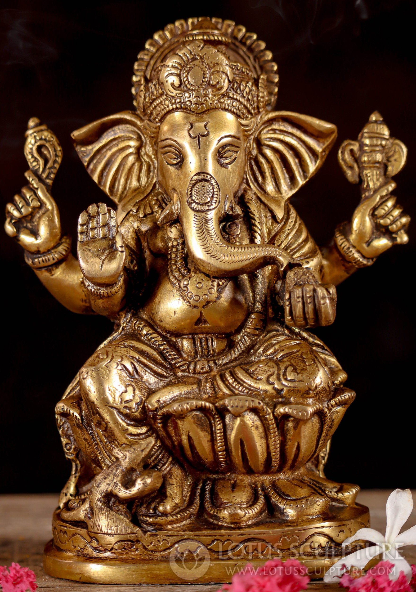 Brass Small Abhaya Mudra Hindu God Ganesh Sculpture Perfect Gift for Home Altar 7"