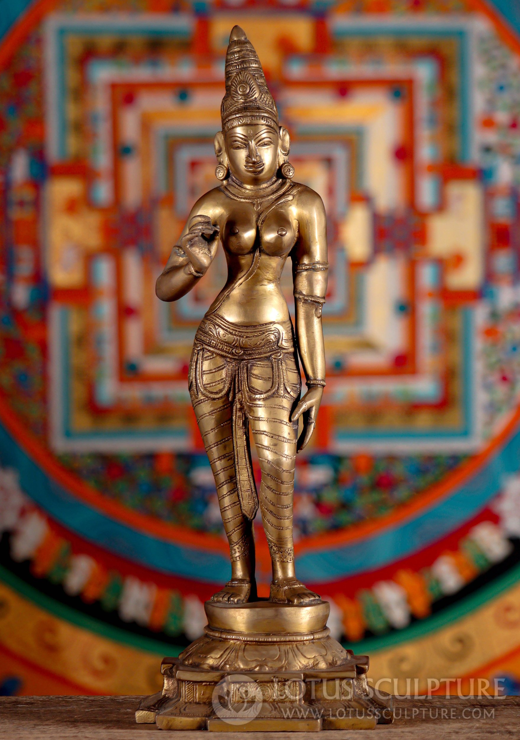 Brass Statue of "the Daughter of the Mountain", the Hindu Goddess Parvati as Shivakami Statue 18"