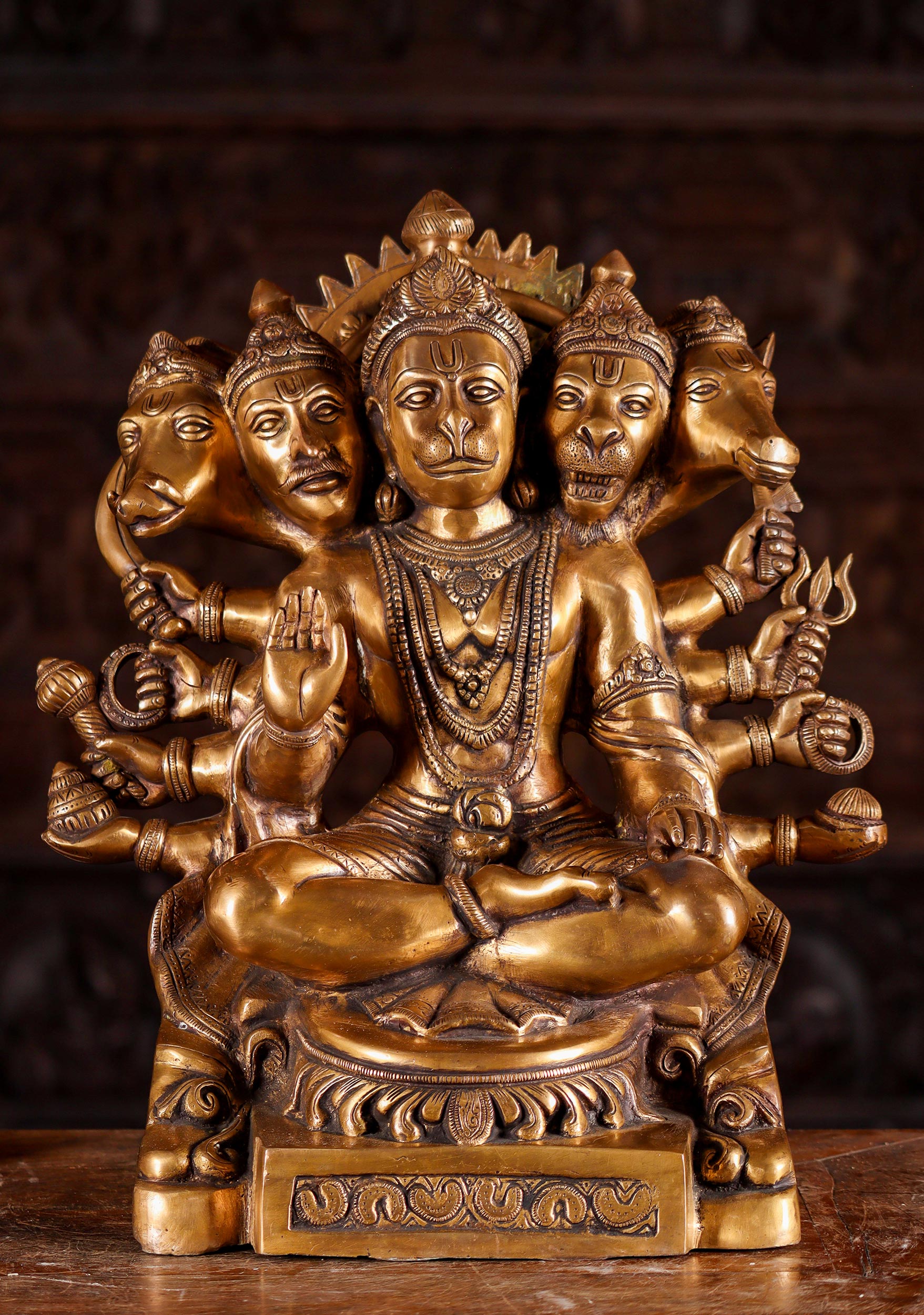 Panchamukhi Hanuman Statue; 5 Faces of Varaha, Garuda, Hanuman, Narasimha & Hayagriva 16"