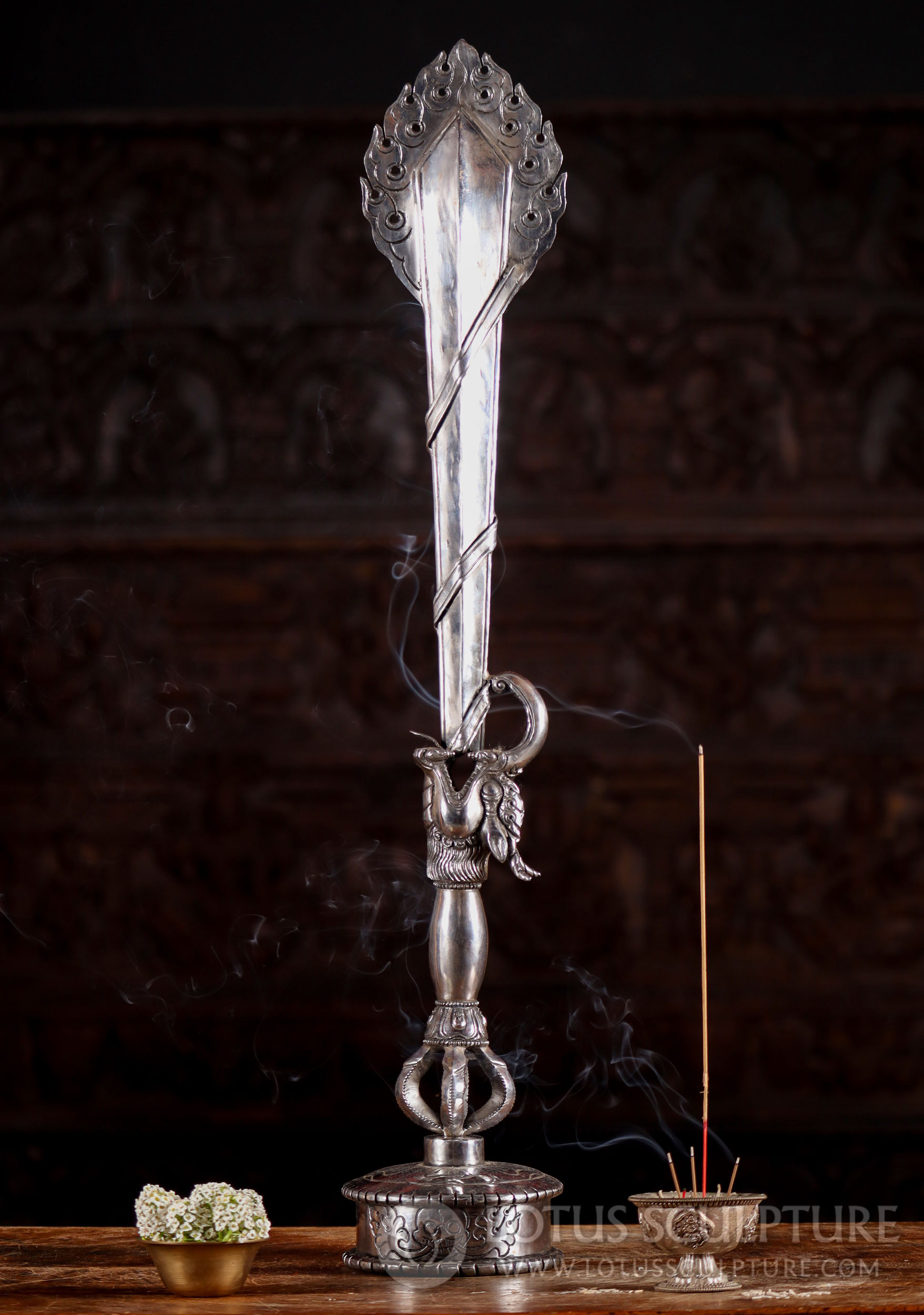 Manjushri's Sword Nepalese Iron Ritual Item with Flaming Blade and Vajra 27"