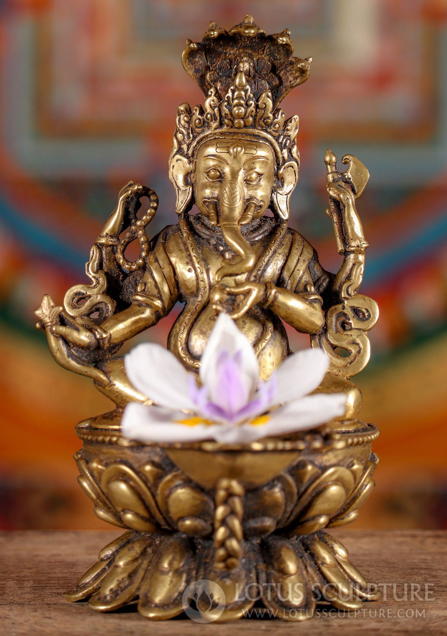 Ganesha Deepam Lamp Polished Nepalese Brass Statue with Diya and Hollow Base 8.5"