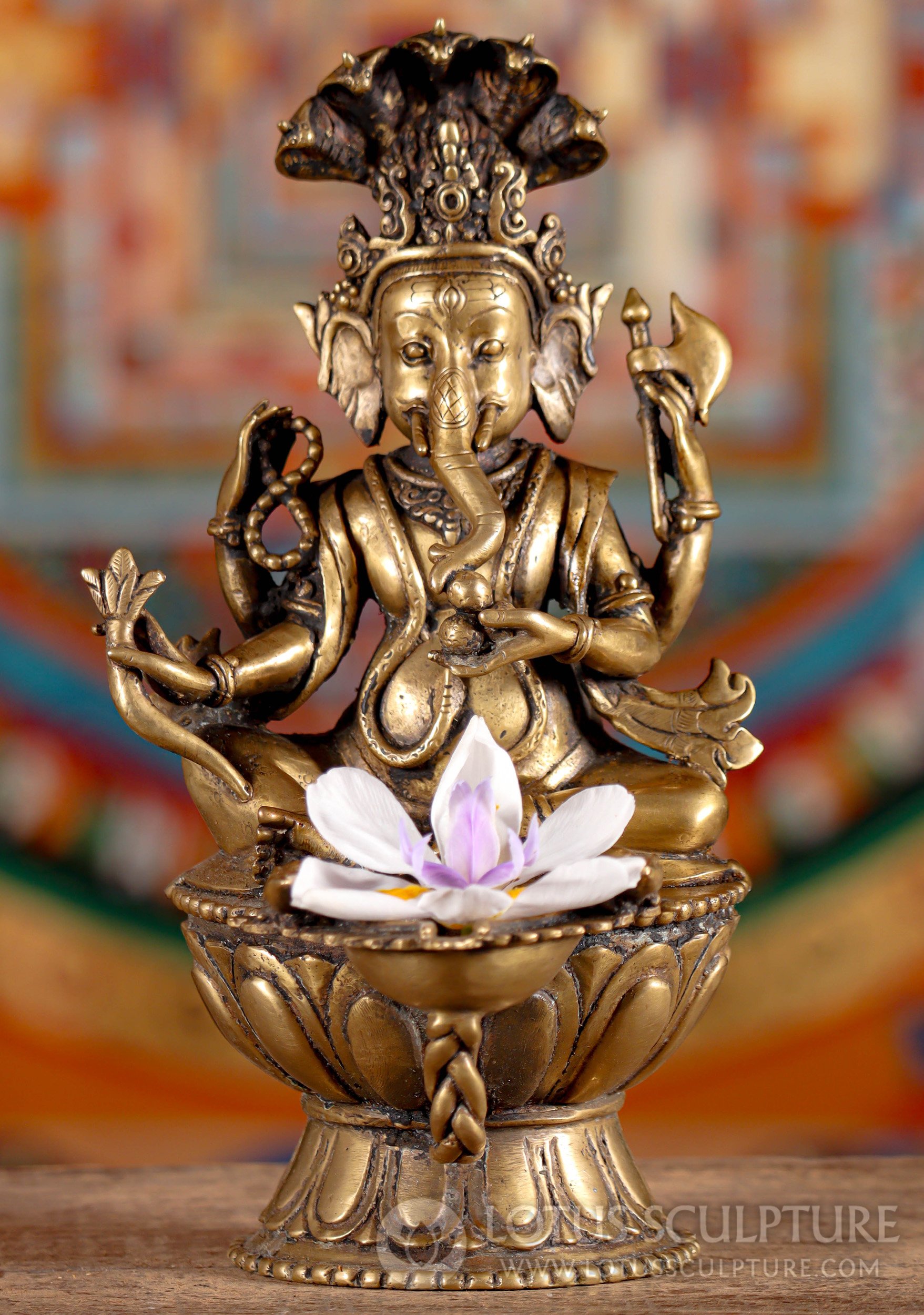 Ganesha Deepam Lamp Nepalese Brass Statue with Diya and Hollow Base 11"