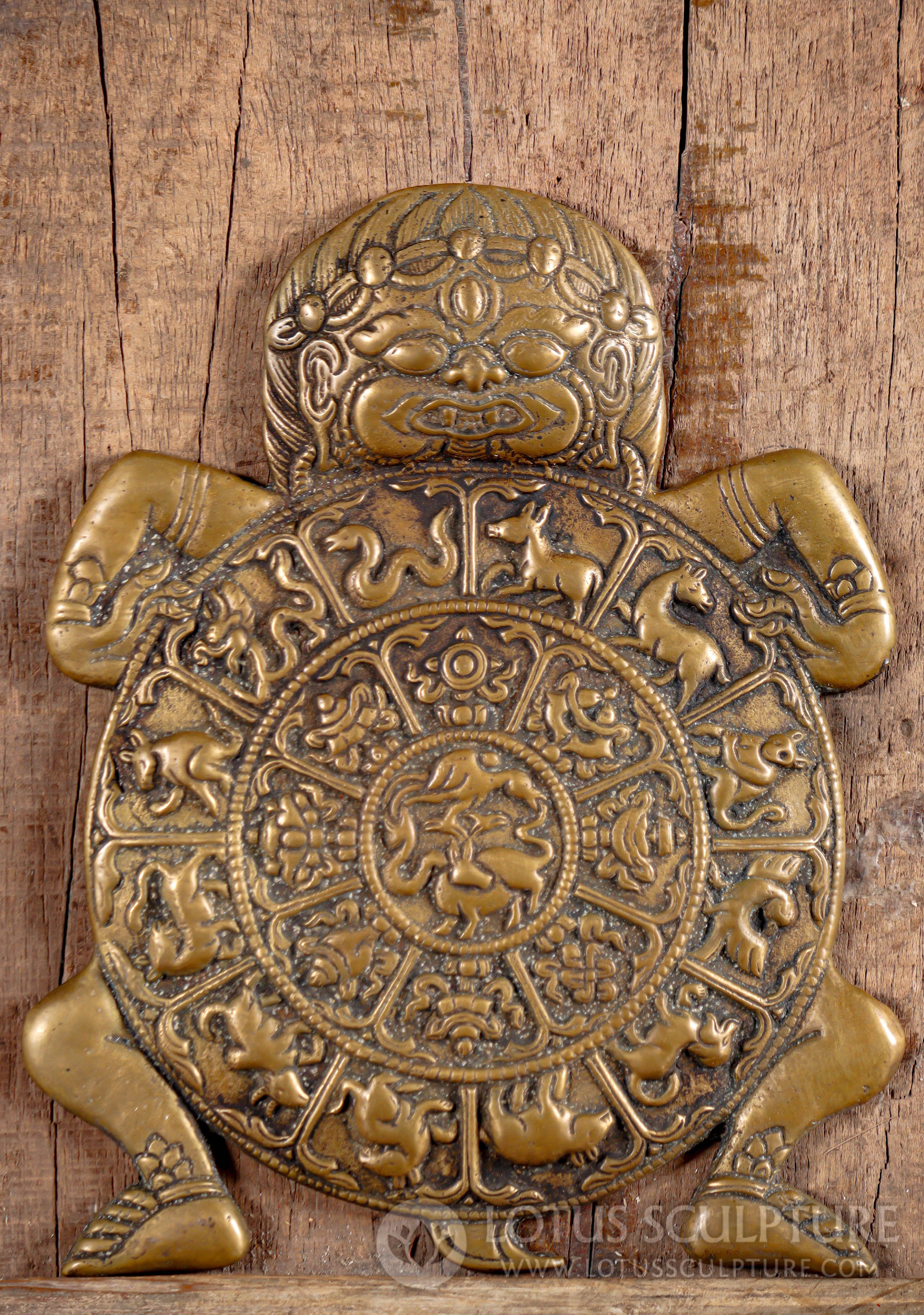 Chyappu with Zodiac and Ashta Mangala Life Circle Nepali Brass Wall Hanging 9"