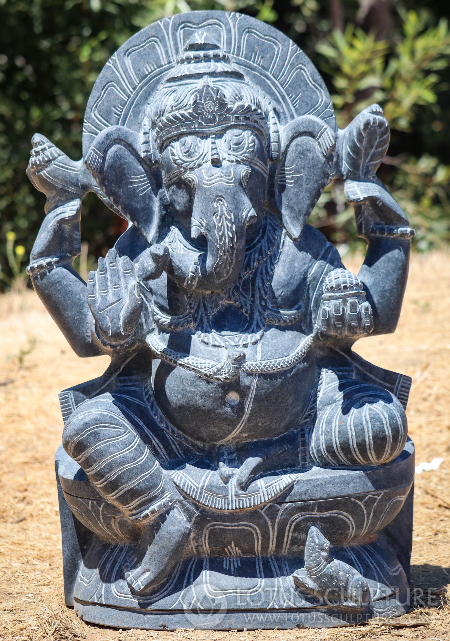 Ganesh Statue Odishan Granite Sculpture with Cobra Belt and Right-Curled Trunk 30"