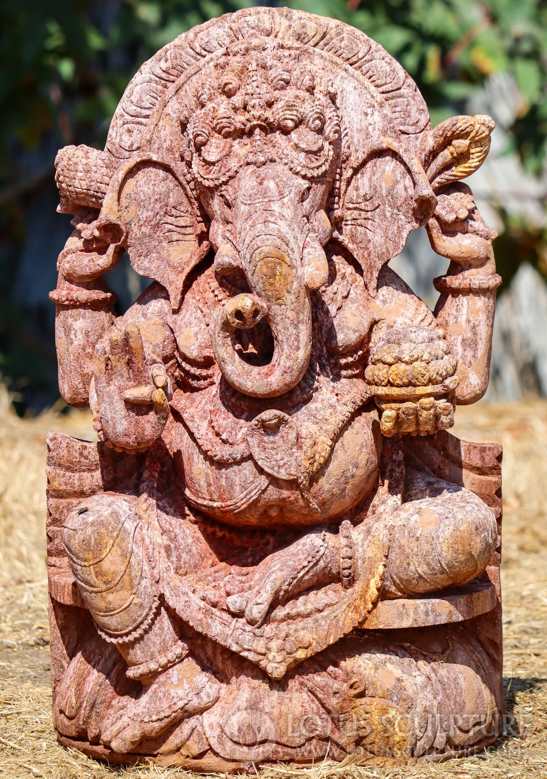 Ganesh Garden Sculpture with Right-Curved Trunk and Cobra Belt Sandstone 24"