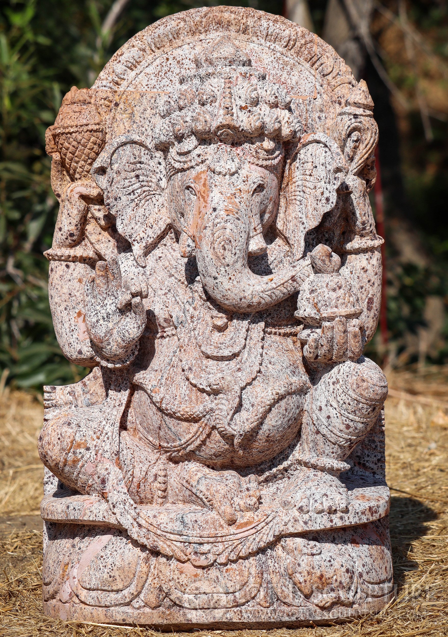 Ganesh Sculpture with Broken Tusk and Sweets Hand Carved Odishan Sandstone 25.5"