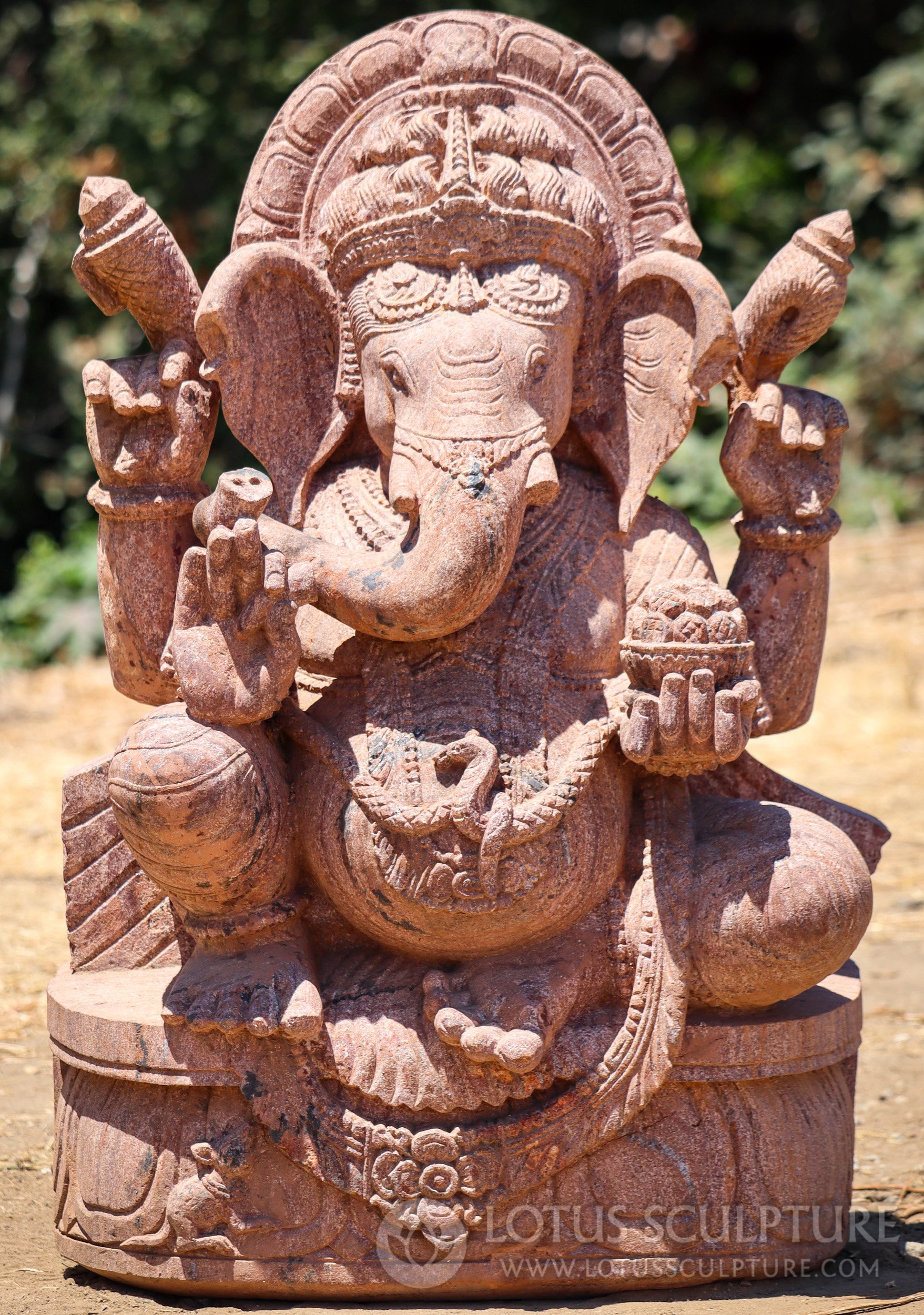 Ganesh Garden Statue Odishan Sandstone with Cobra Belt and Right-Curled Trunk 30.5"