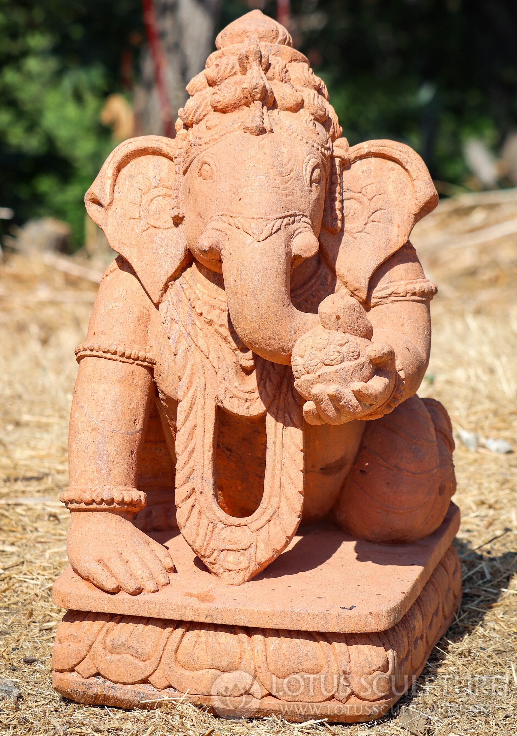 Baby Ganesha Sculpture with Bowl of Sweets Hand Carved Odishan Sandstone 19"