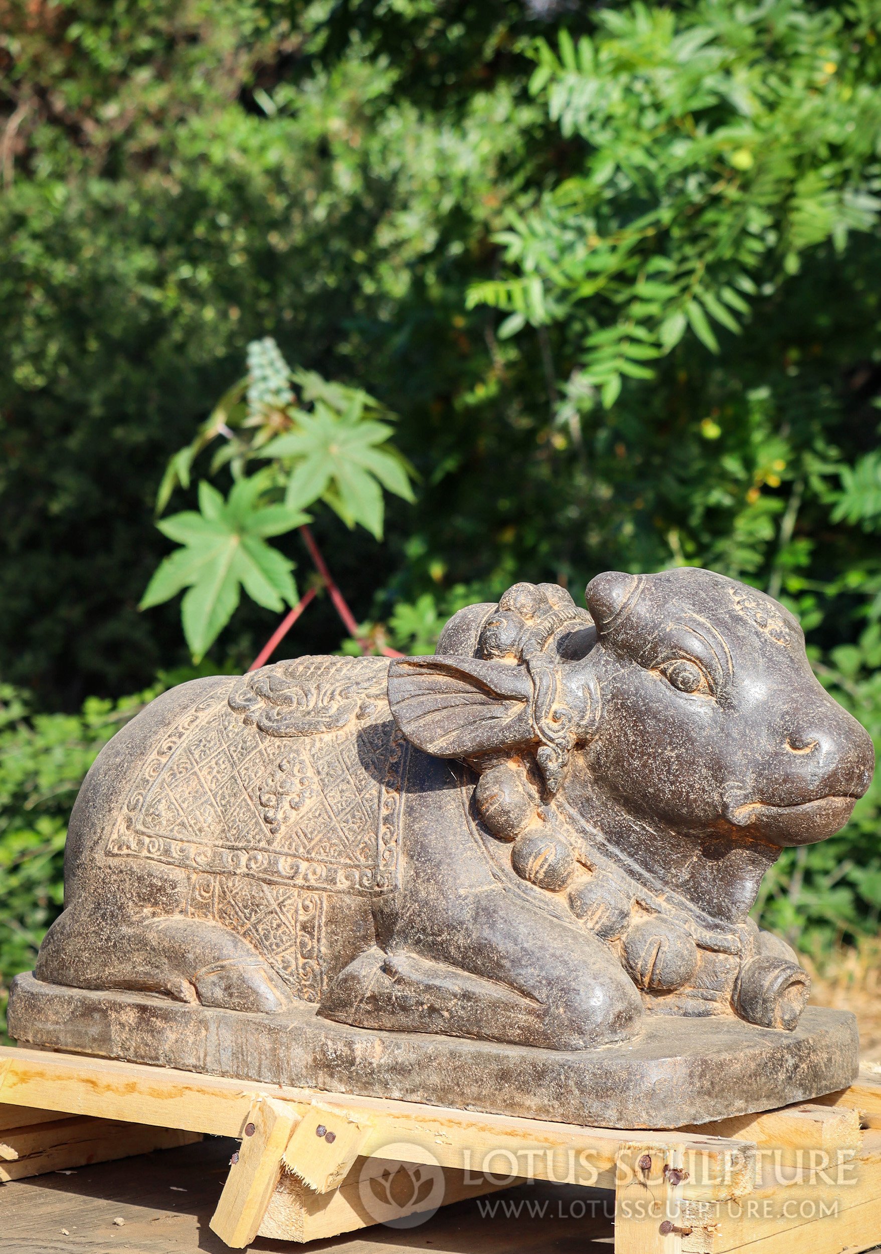 Nandi, White Bull of Lord Shiva Stone Sculpture Hand Carved in Indonesia 24"