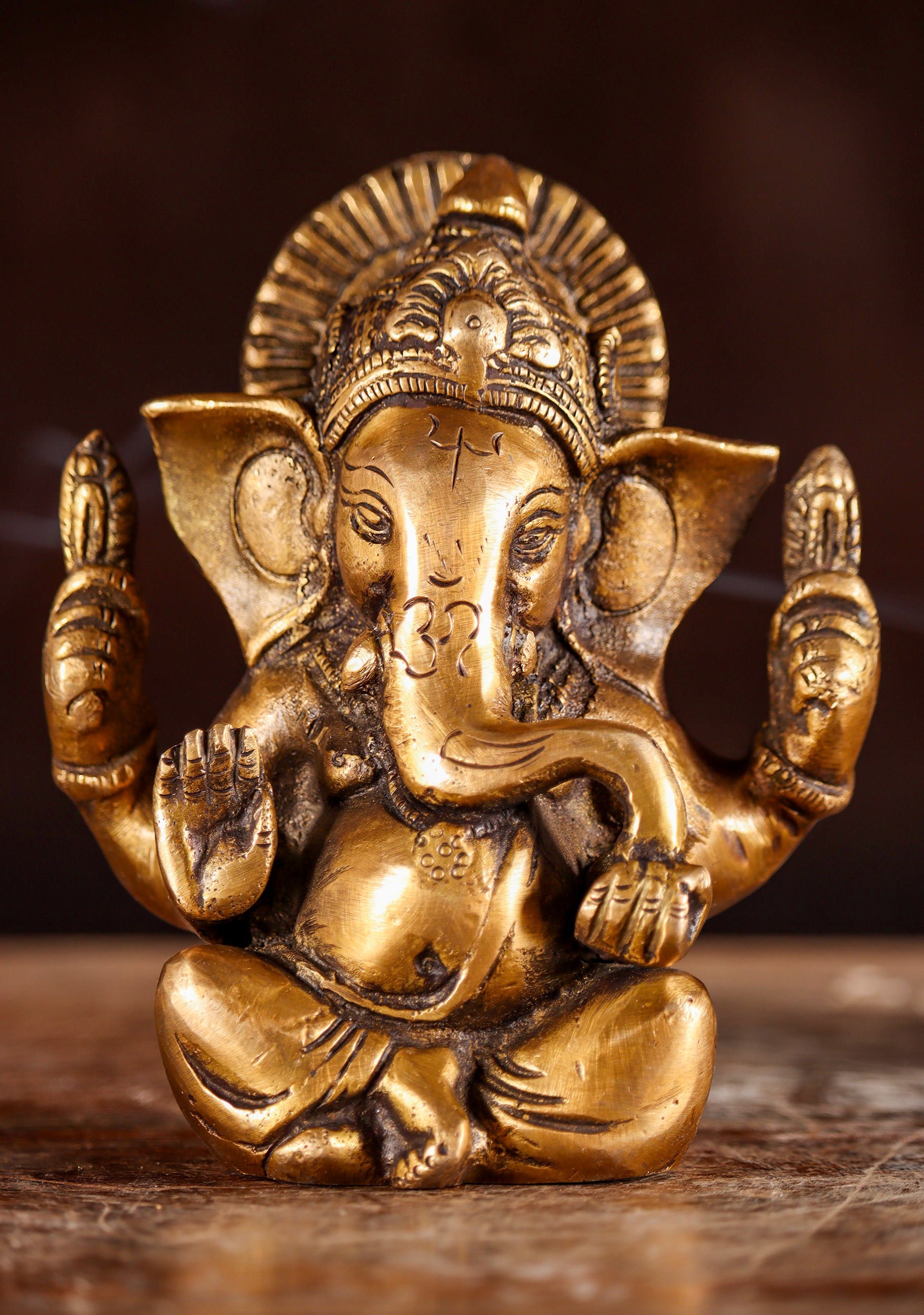 Ganesh Statue "The Remover of Obstacles" Small Brass Murti Abhaya Mudra of Protection 4.5"