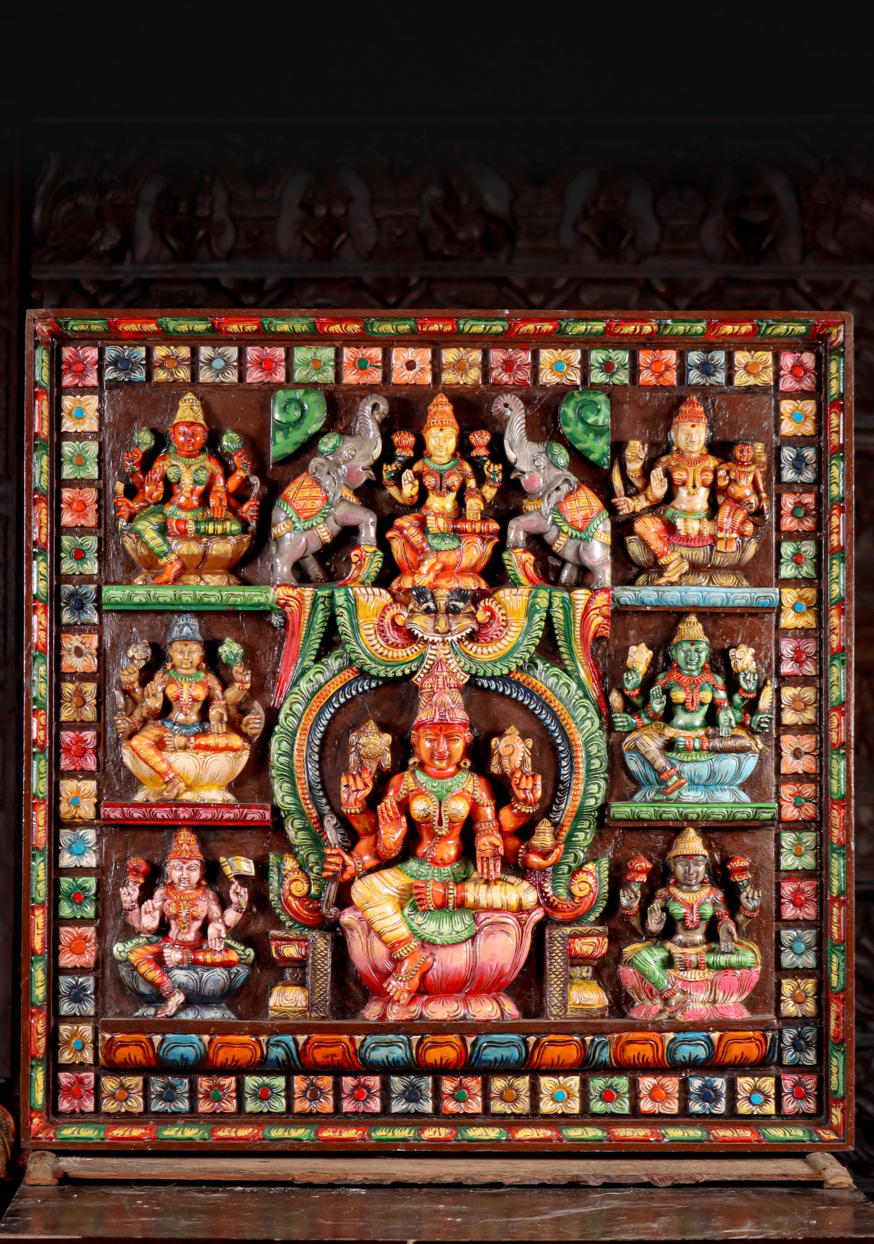 Ashta Lakshmi Hand-Painted Wooden Panel | Eight Lakshmis | Hindu Goddess of Wealth 37.5"