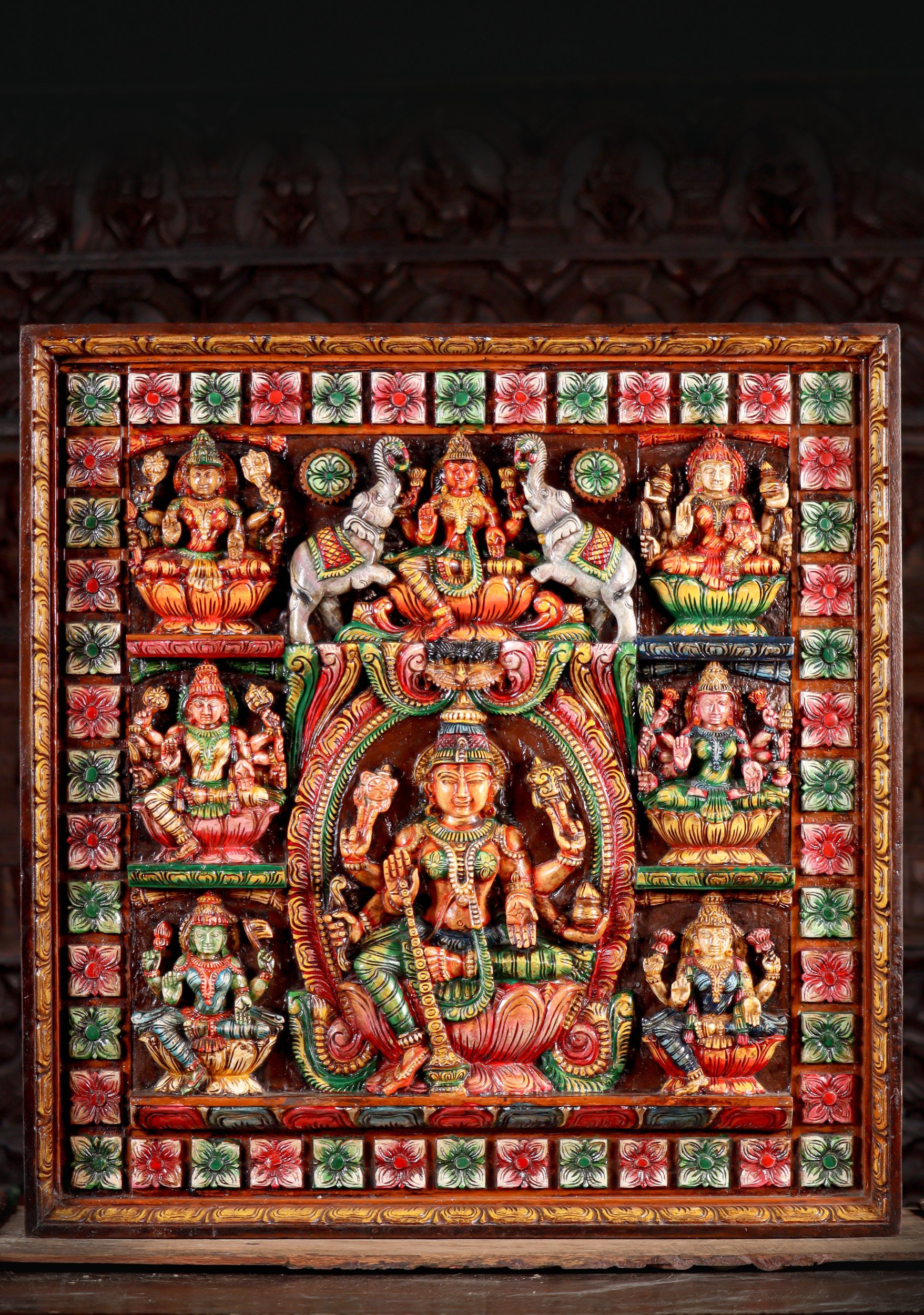 Ashta Lakshmi Hand-Painted Wooden Panel | Eight Lakshmis | Hindu Goddess of Wealth 31"