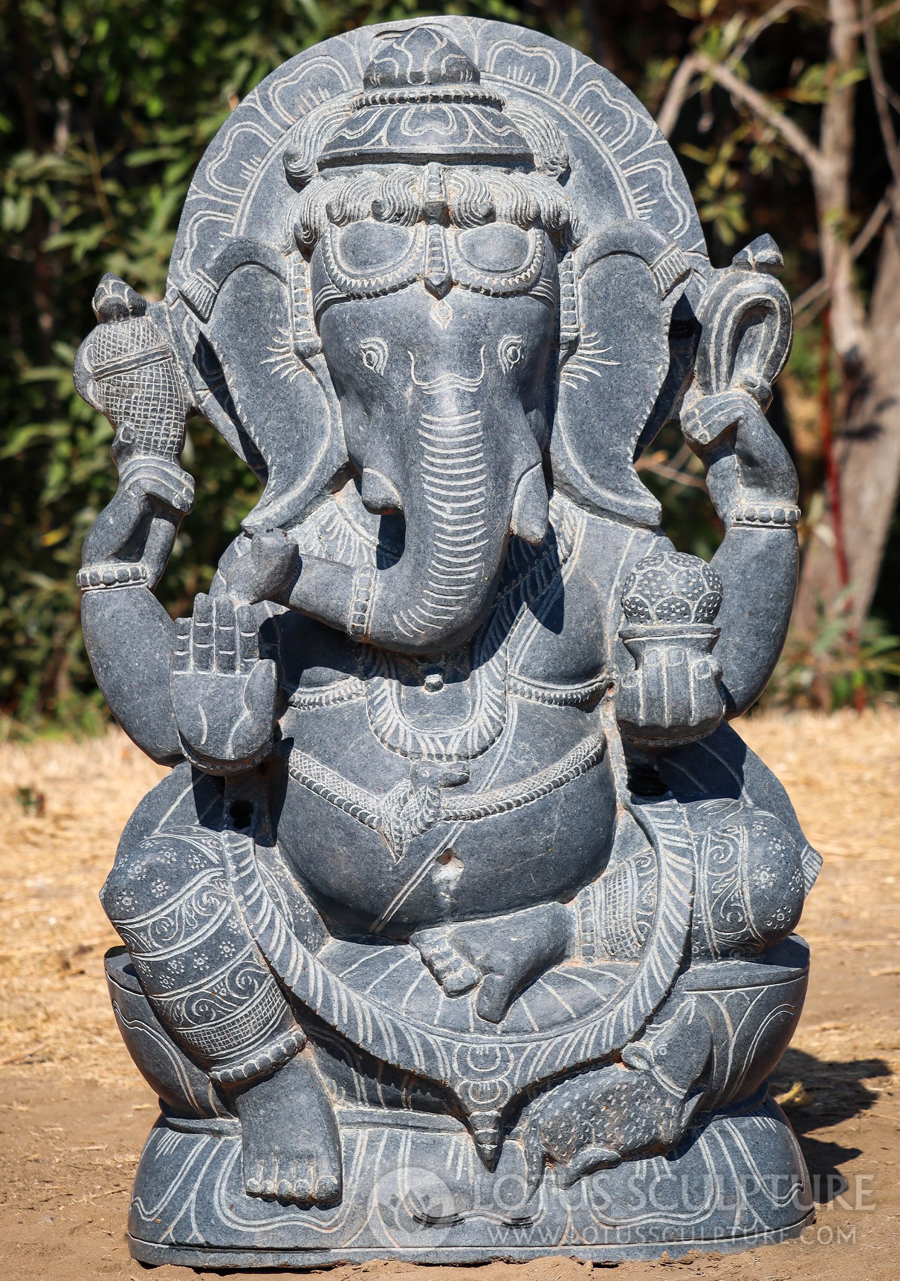 Ganesh Statue in Abhaya Mudra - Detailed Garden Sculpture with Intricate Designs 36.5"