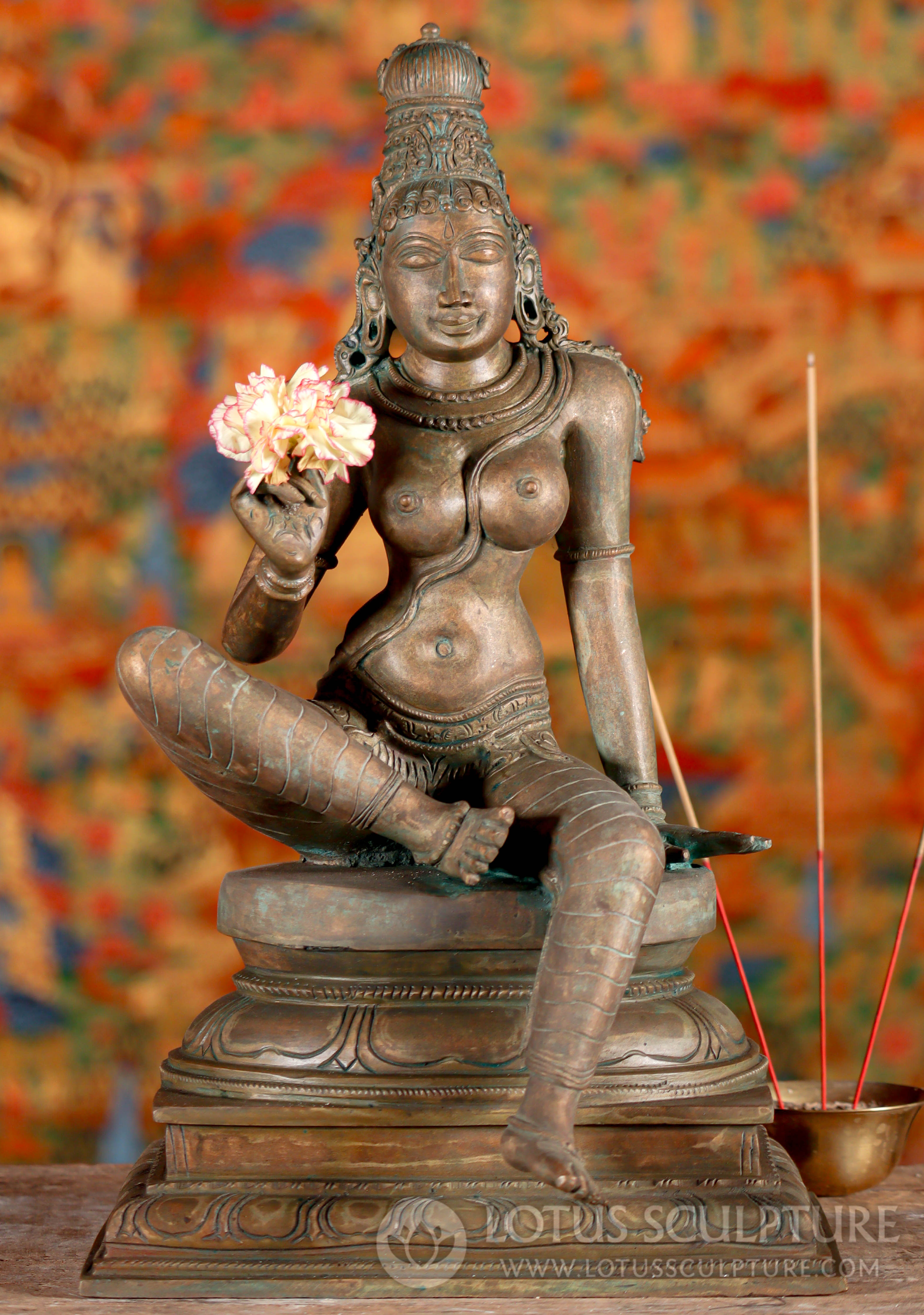 Bogashakti Bronze Statue on Lotus Base - Devi's Form of Pleasure and Divine Energy 15.5"