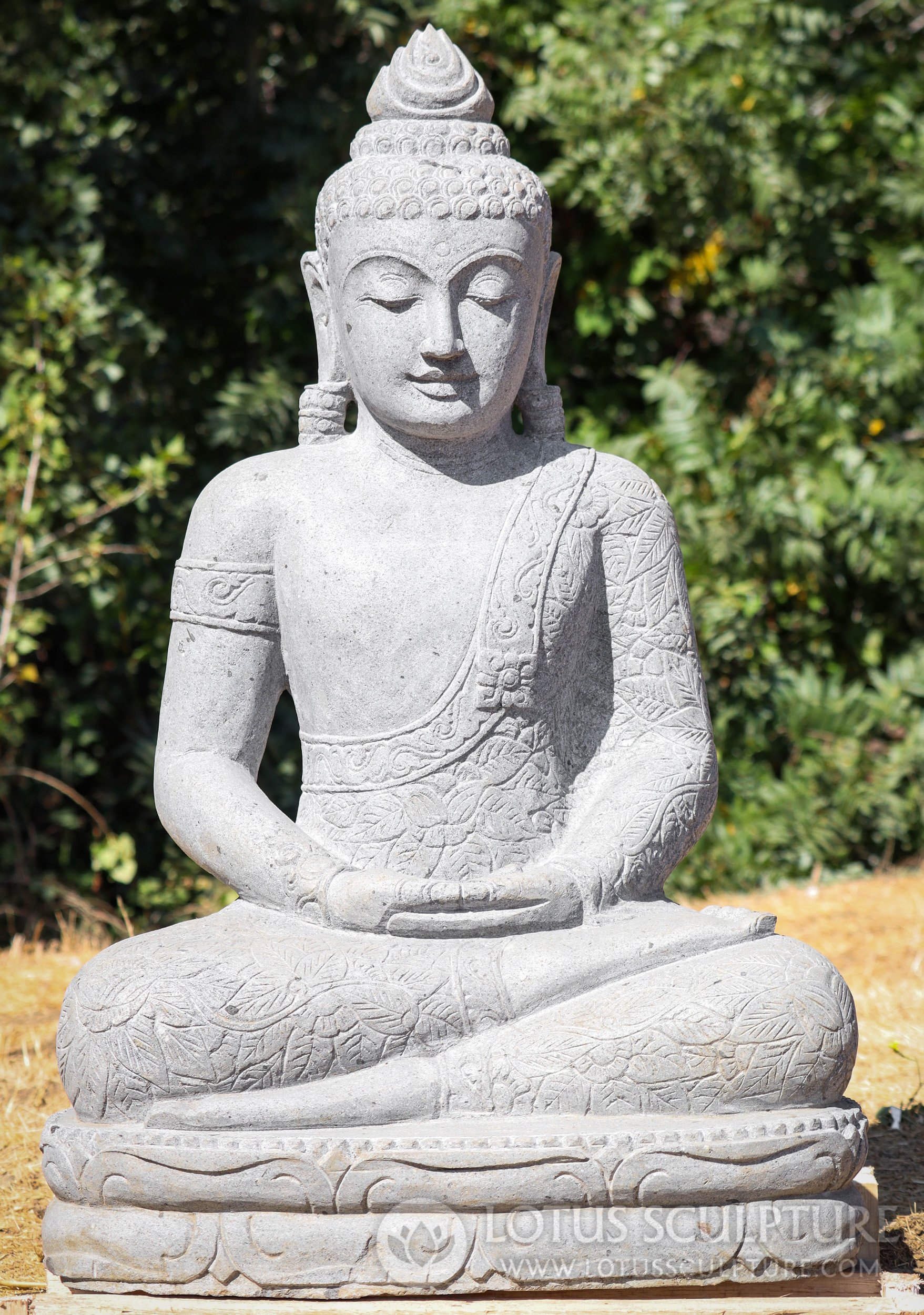 Buddha Garden Statue, Meditating in Padmasana with Floral Robes and Lotus Ushnisha 40"