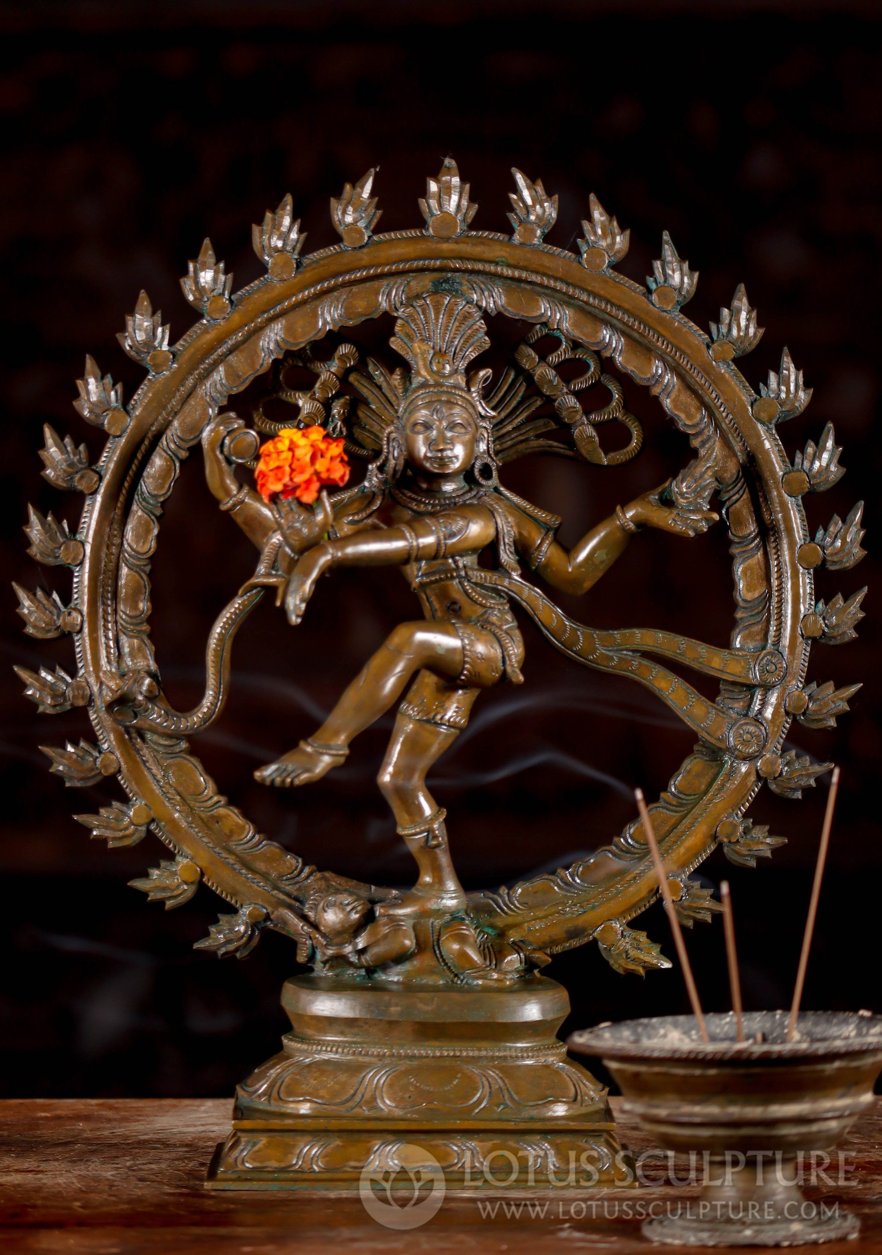 Nataraja Bronze Statue - Dancing Shiva in Ananda Tandava Pose with Fiery Arch 13"