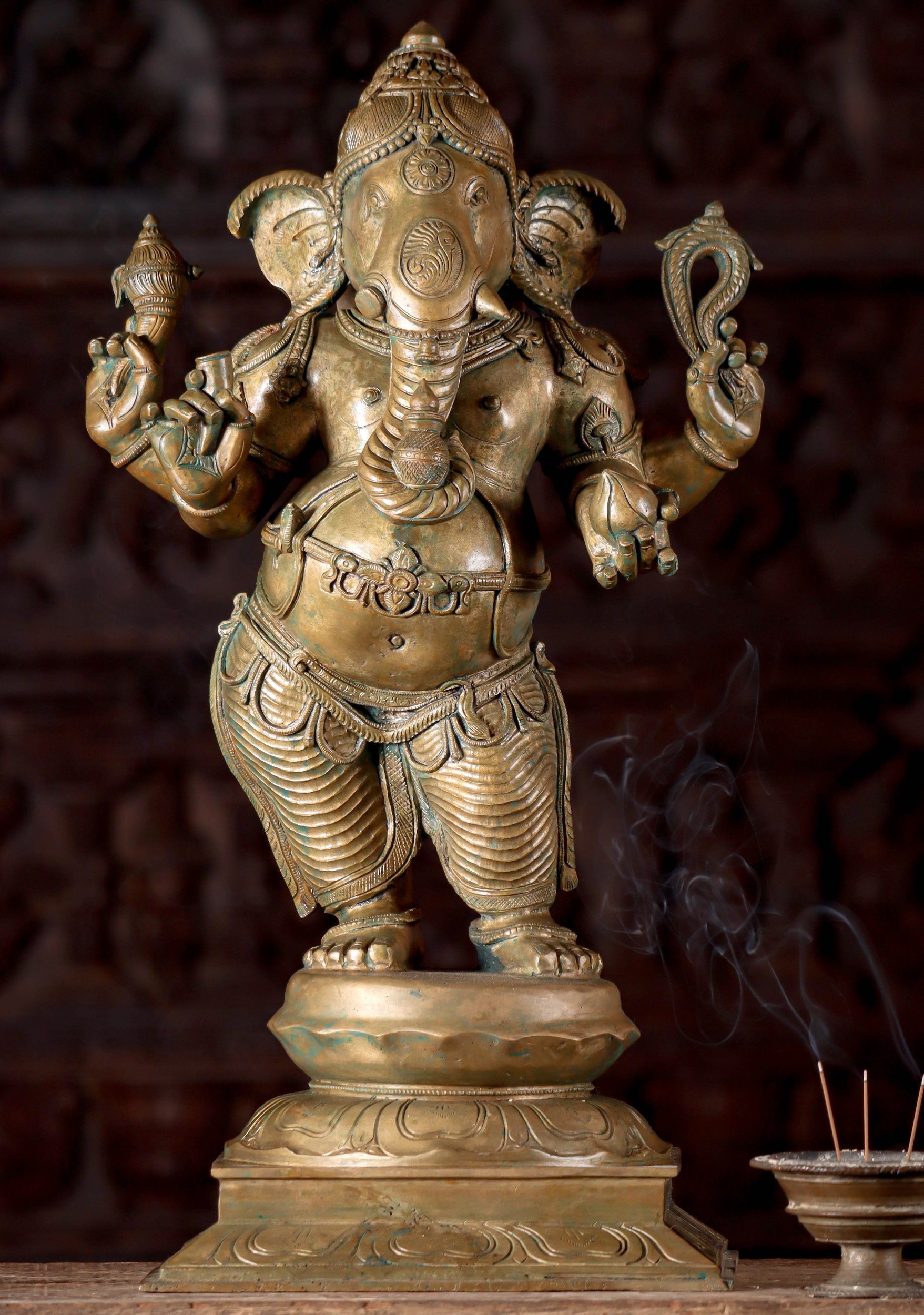 Bronze Ganesh Statue South Indian Bronze Hindu God of Wisdom and Remover of Obstacles 23"