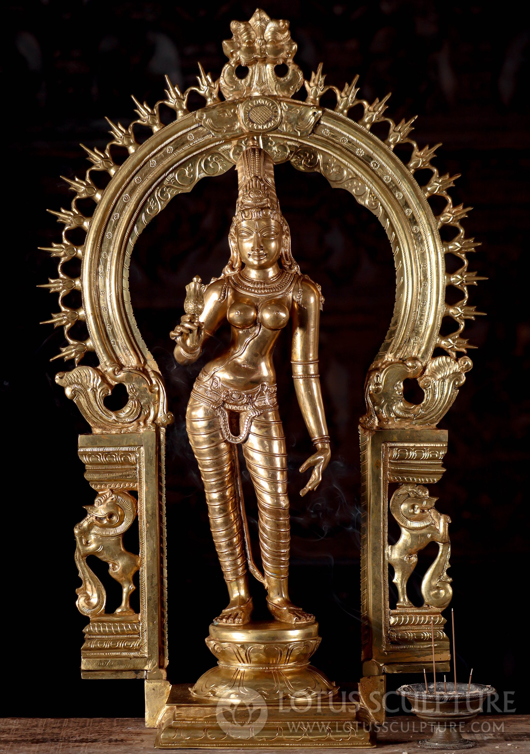 Parvati as Shivakami Statue - Bronze Under Mahakala Arch with Polished Gold Finish 31.5"