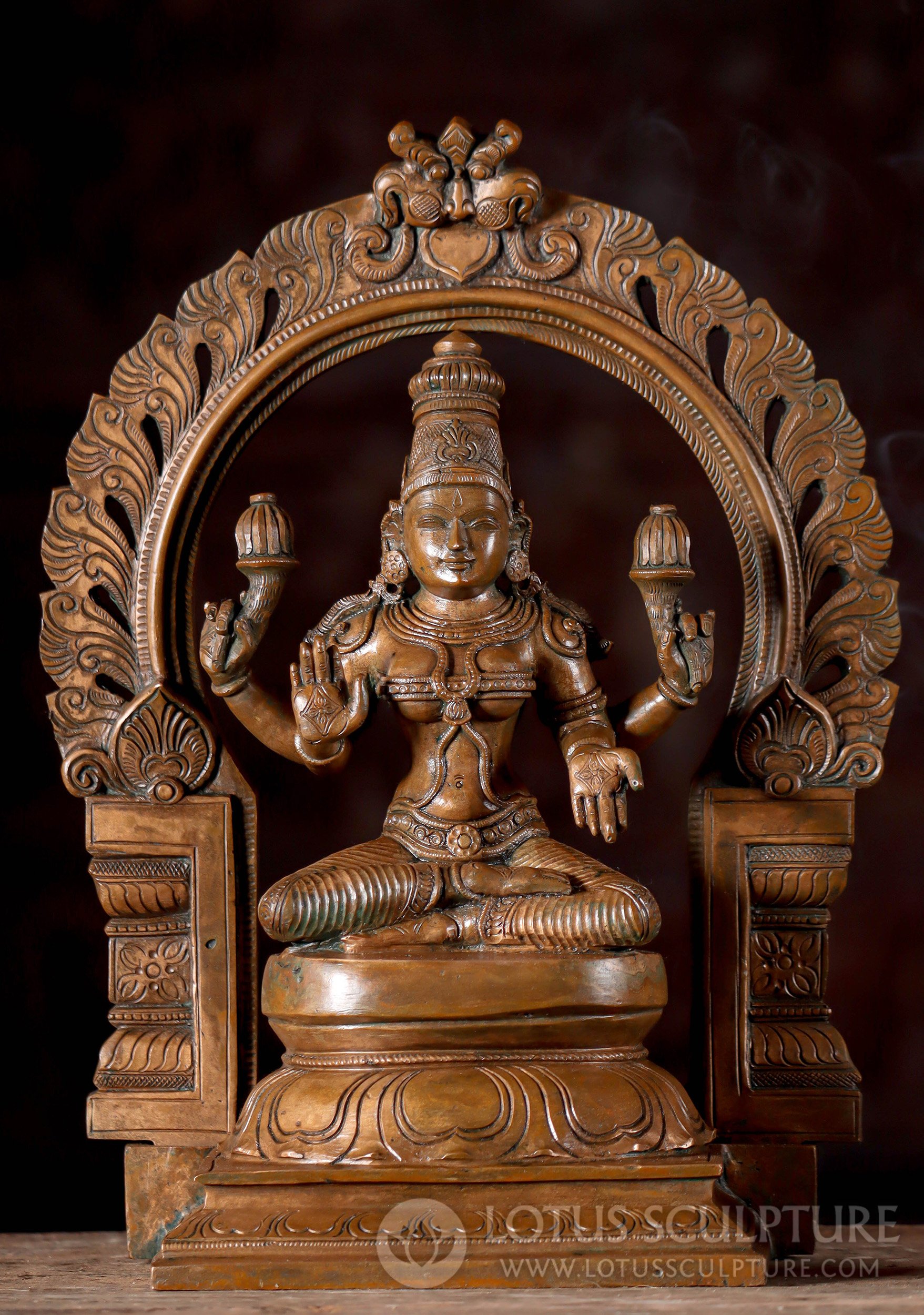 Lakshmi Panchaloha Bronze Statue in Abhaya and Varada Mudras Under Arch 13"