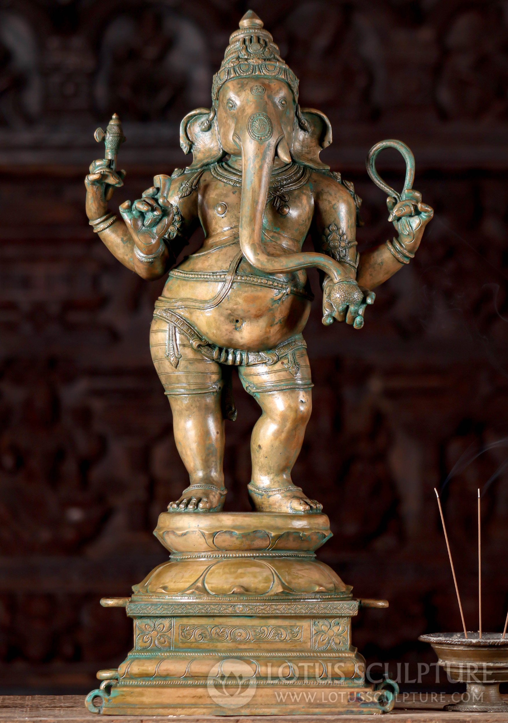 Ganesh Bronze Sculpture Processional Design with Goad, Noose, Tusk, and Sweets 23"