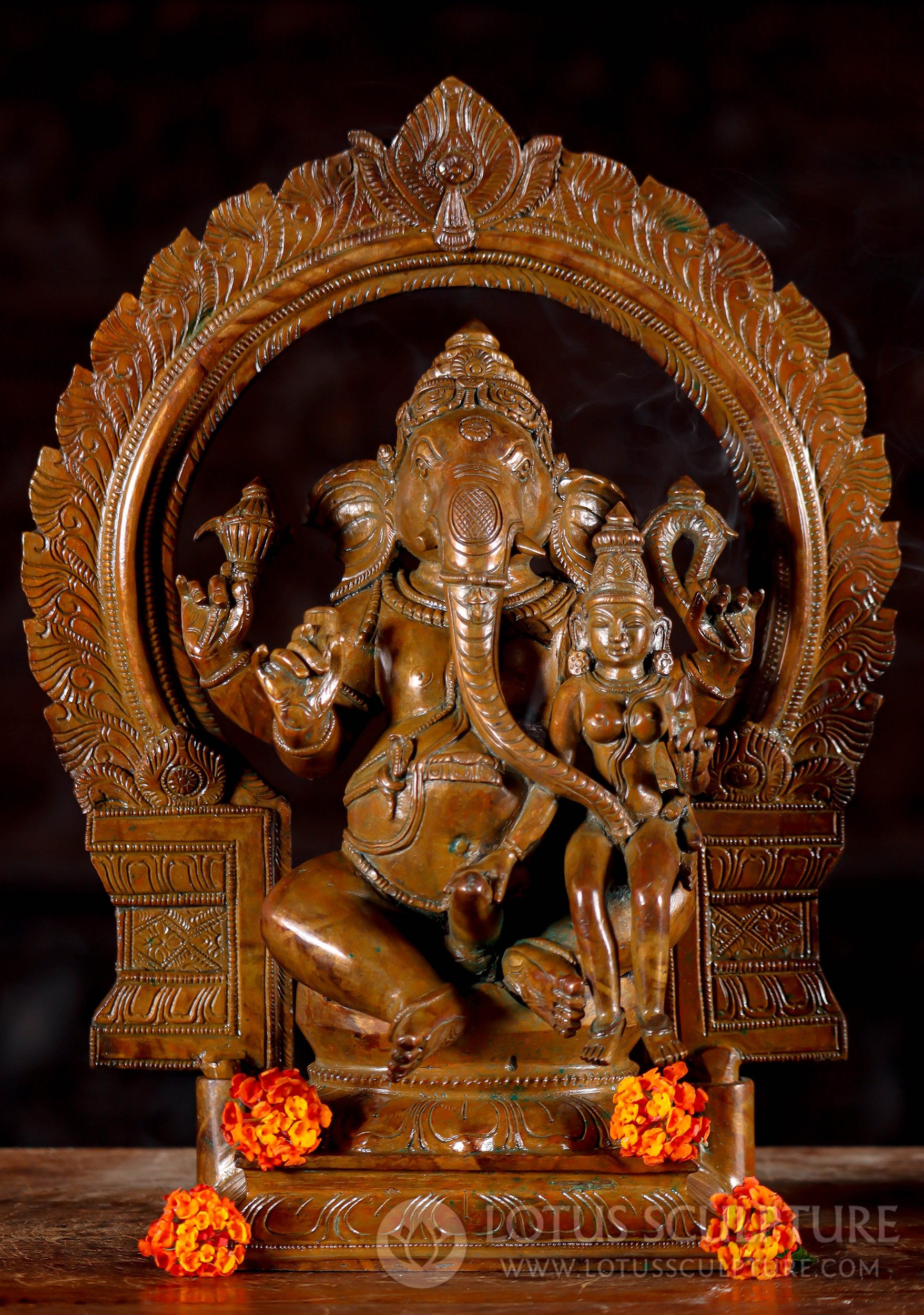 Uchchhishta Ganesh Statue with Consort - Sacred Panchaloha Bronze Sculpture 13"