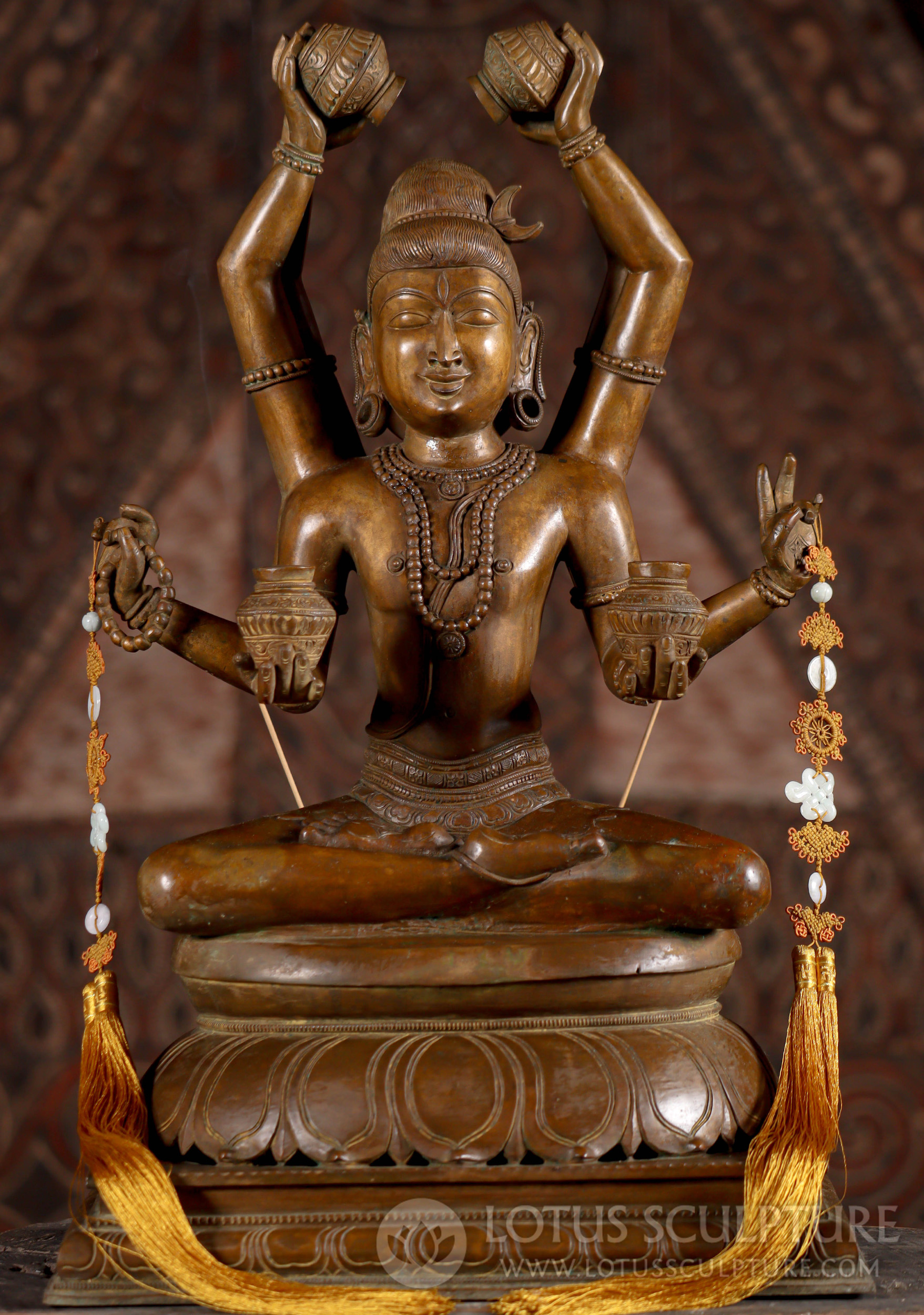 RESERVED Shiva Statue with Six Arms in Padmasana - Abhisheka Pose Panchaloha Bronze 24"