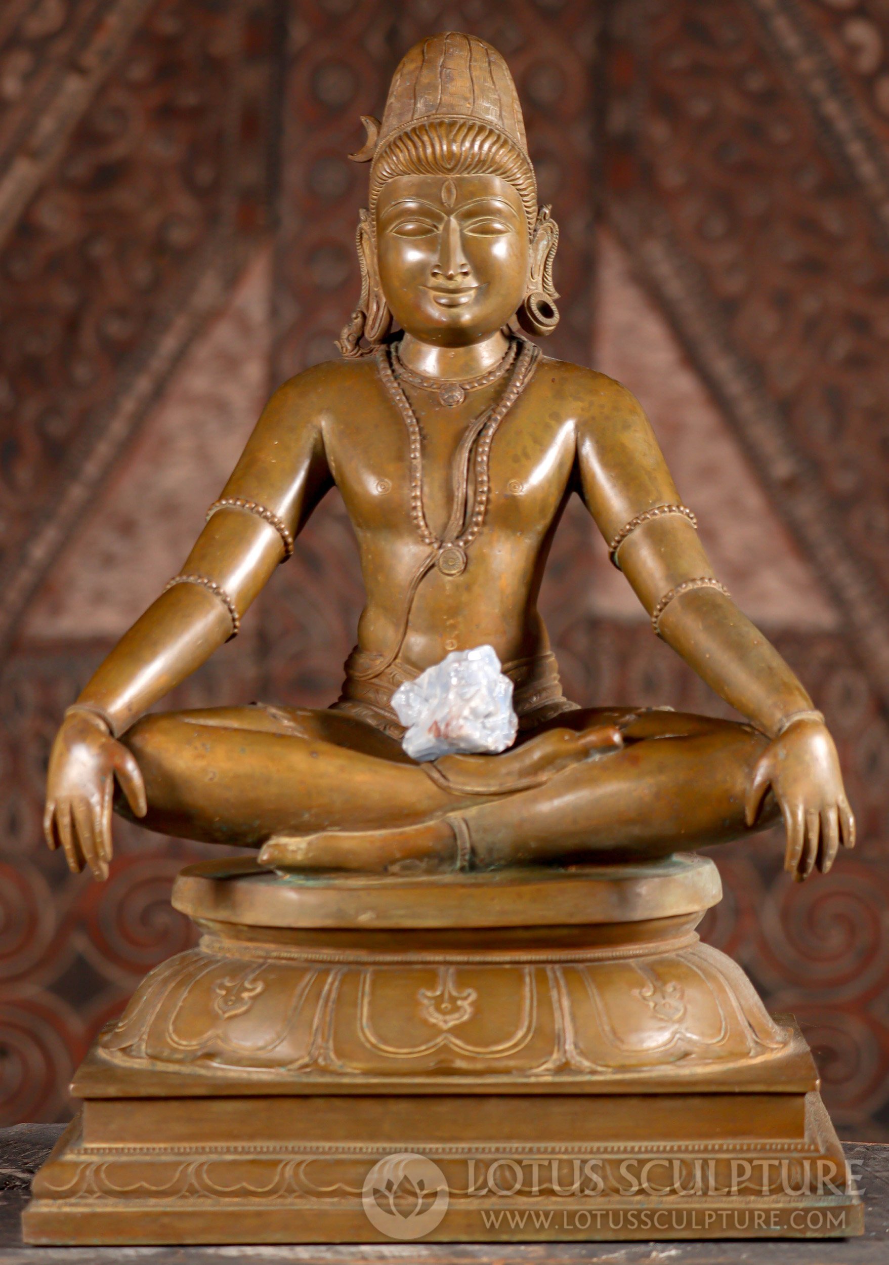 Shiva Statue in Deep Meditation - Hindu God of Yogis, Indian Bronze with Antique Patina 20.5"